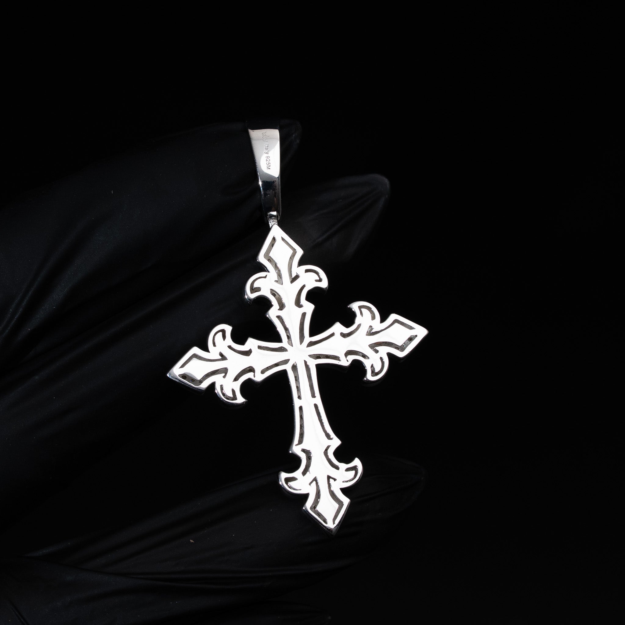 Moissanite Fleur Cross Pendant 925 Sterling Silver