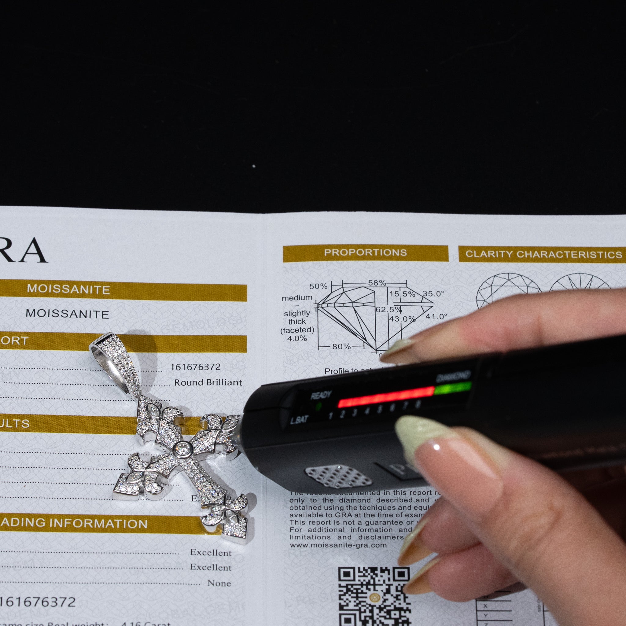 Moissanite Fleur Cross Pendant 925 Sterling Silver