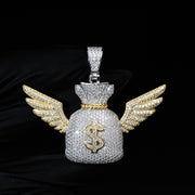 Moissanite Two Tone Money Bag Pendant 925 Sterling Silver
