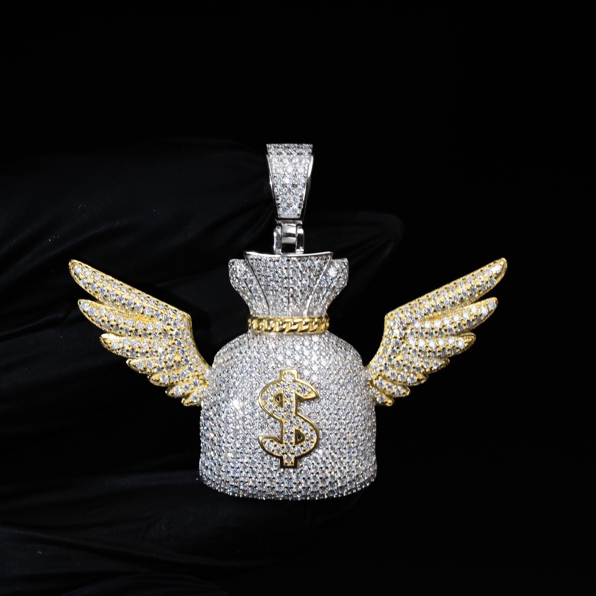 Moissanite Two Tone Money Bag Pendant 925 Sterling Silver