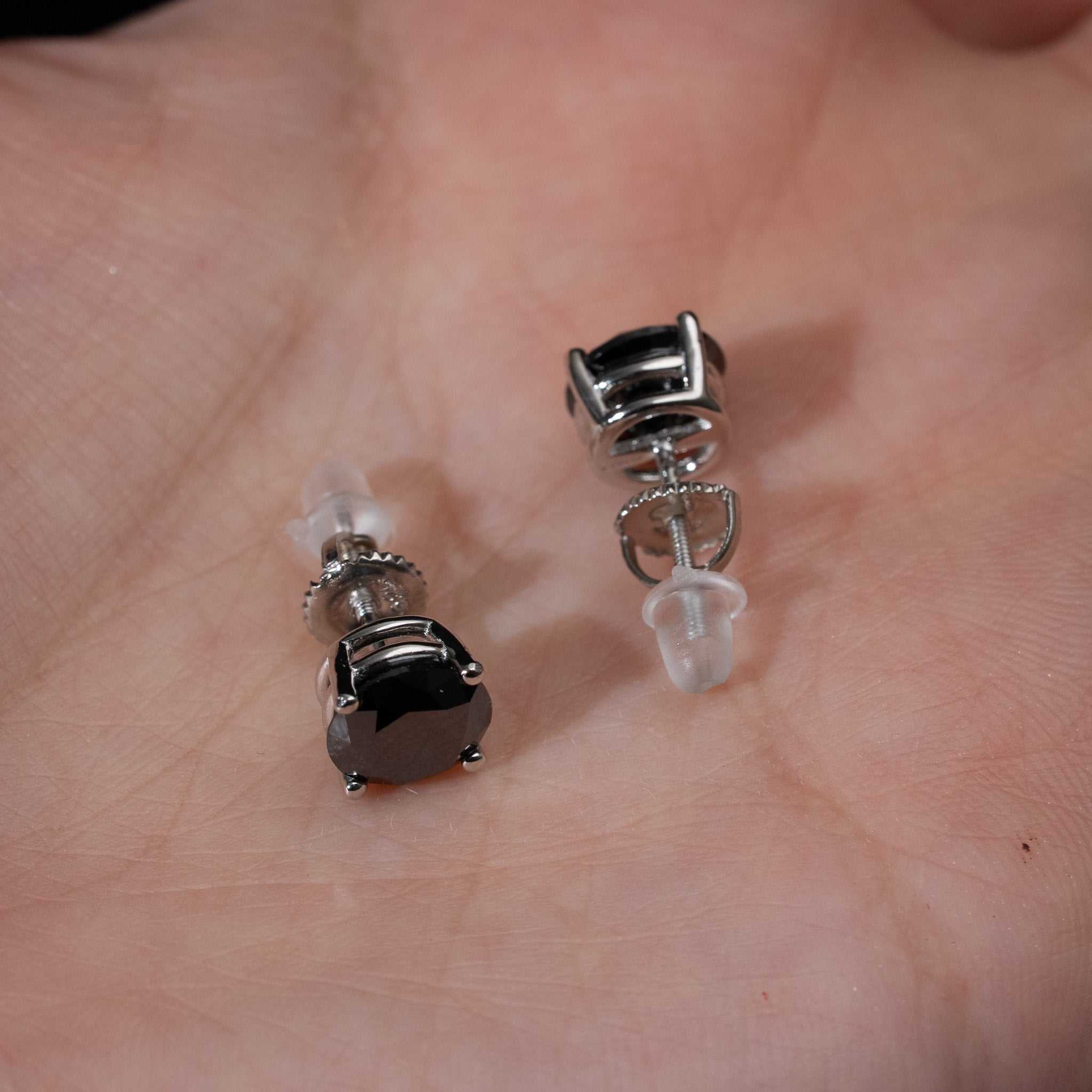 Black Moissanite Stud Earrings Real 925 Sterling Silver 3-8mm Screwback