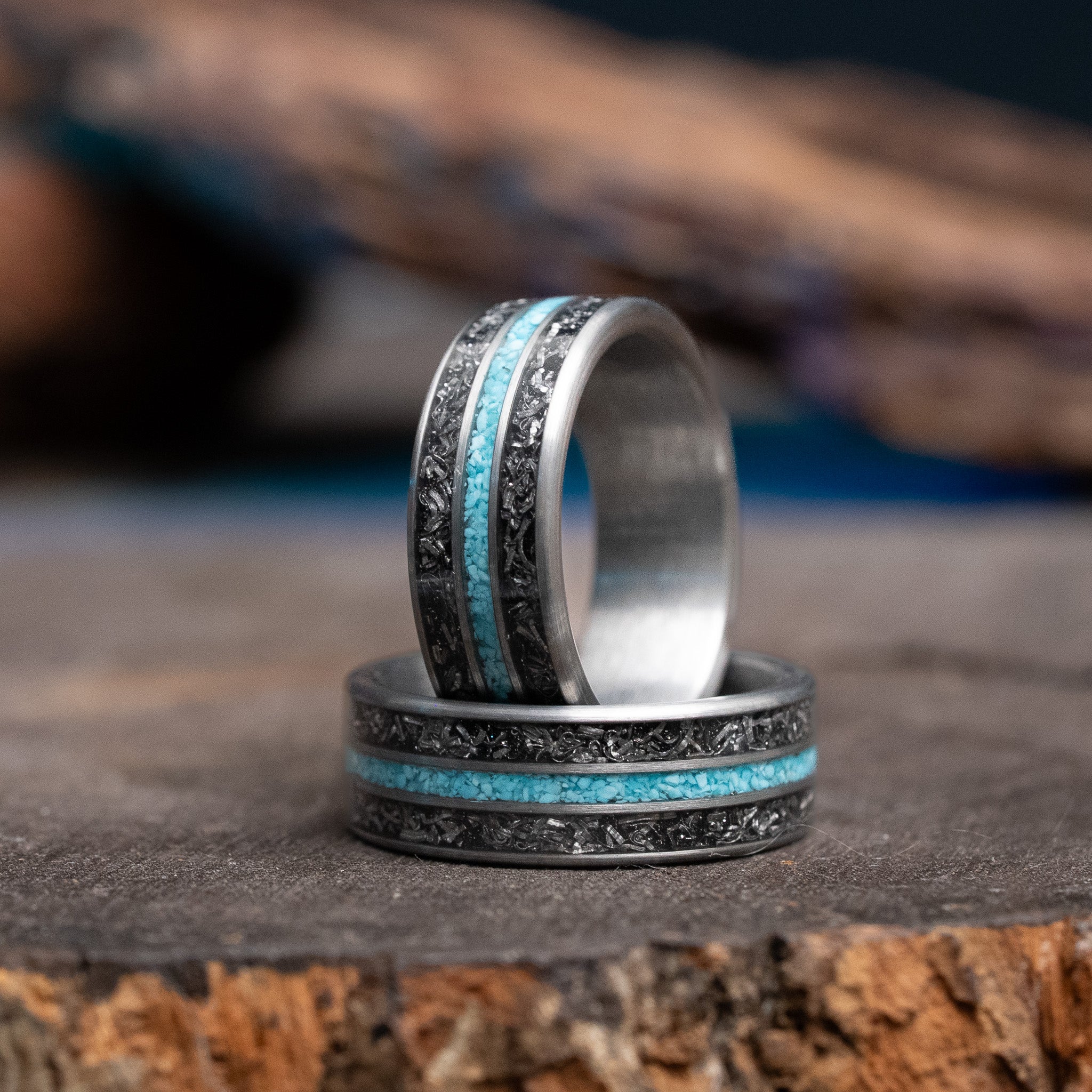 Meteorite x Turquoise Solid Tungsten Carbide Ring