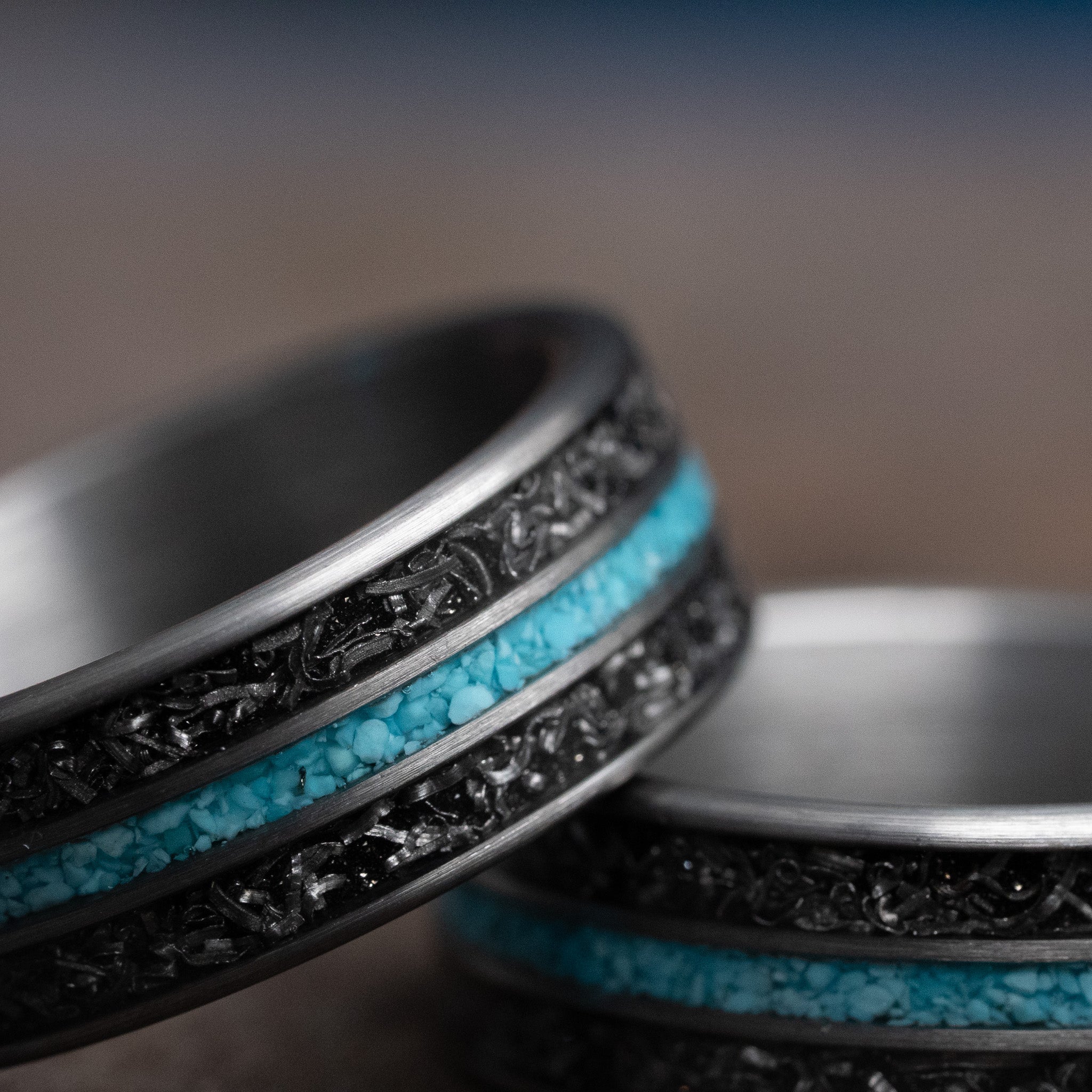 Meteorite x Turquoise Solid Tungsten Carbide Ring