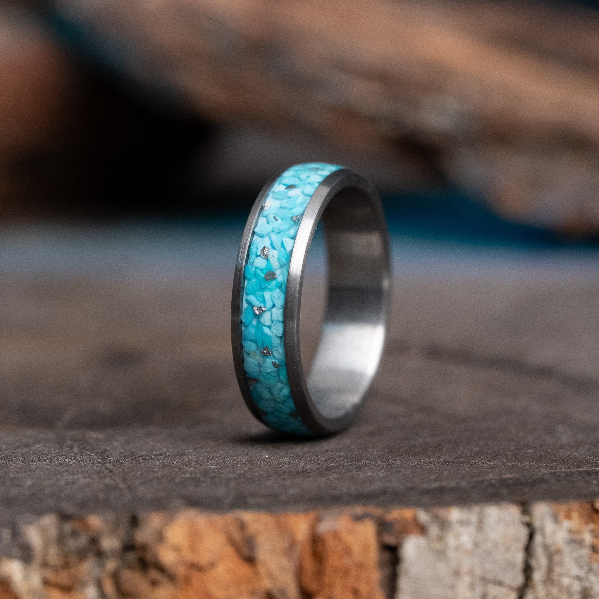 Meteorite x Turquoise Solid Tungsten Carbide Ring 6mm