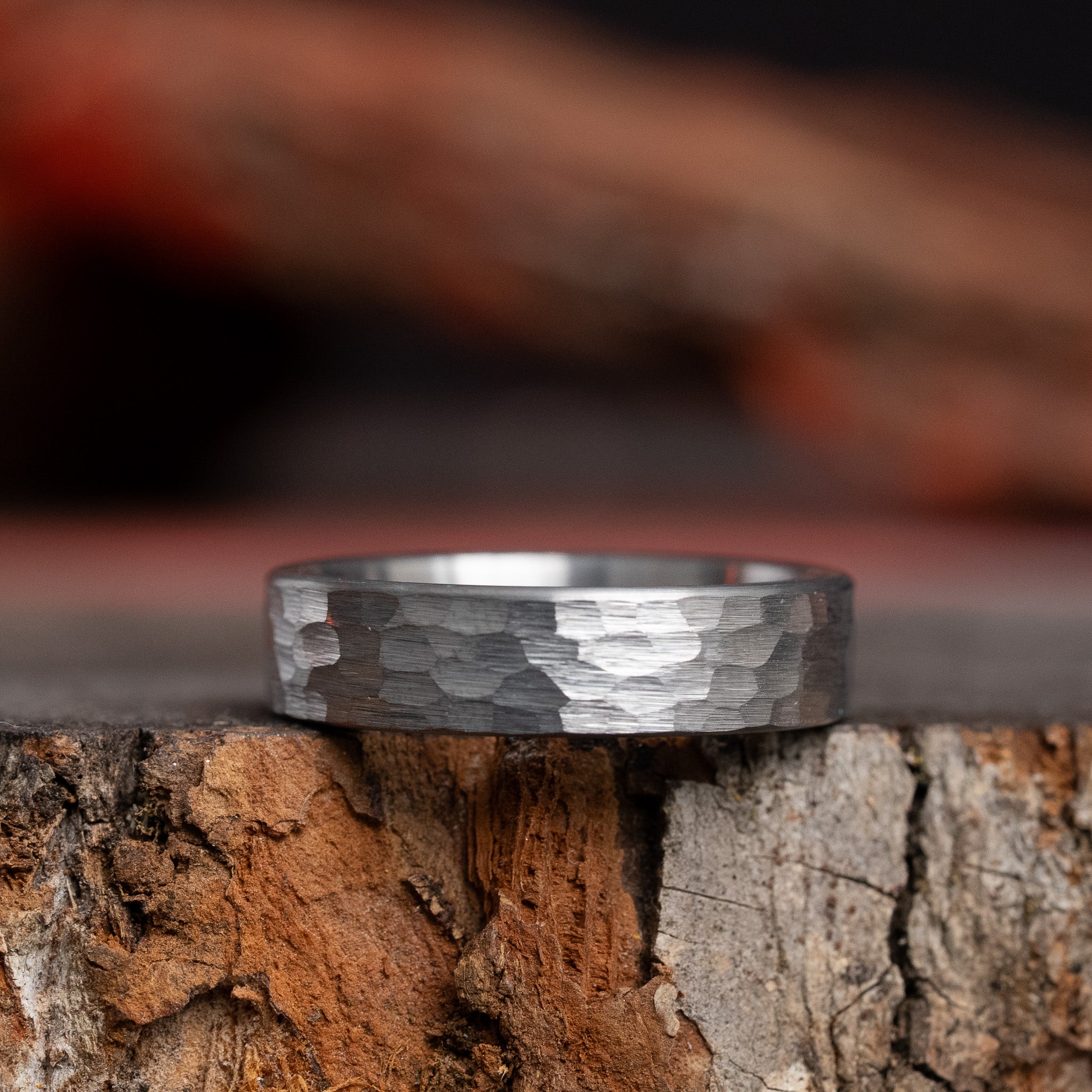 Hammered Flat Solid Tungsten Carbide Ring 6mm