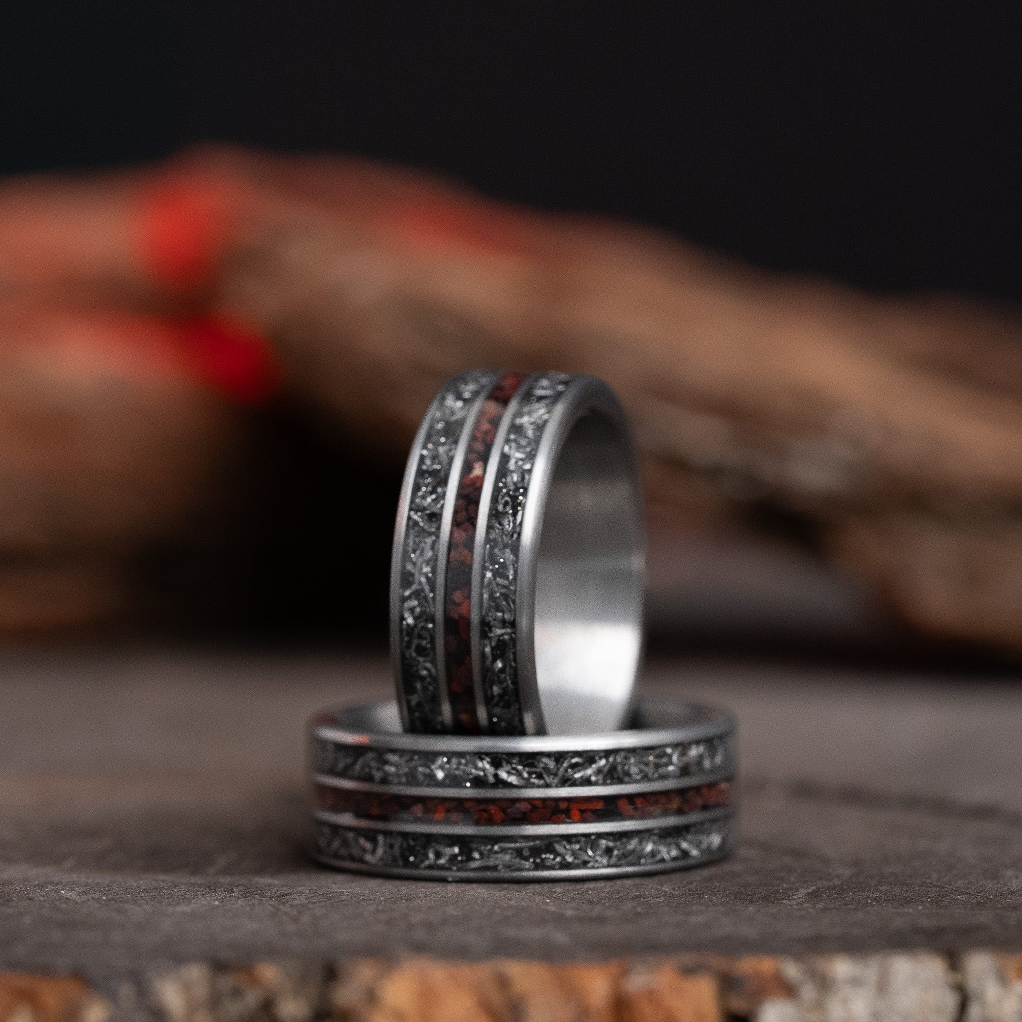 Dinosaur Bone Fossil x Meteorite Solid Tungsten Carbide Ring