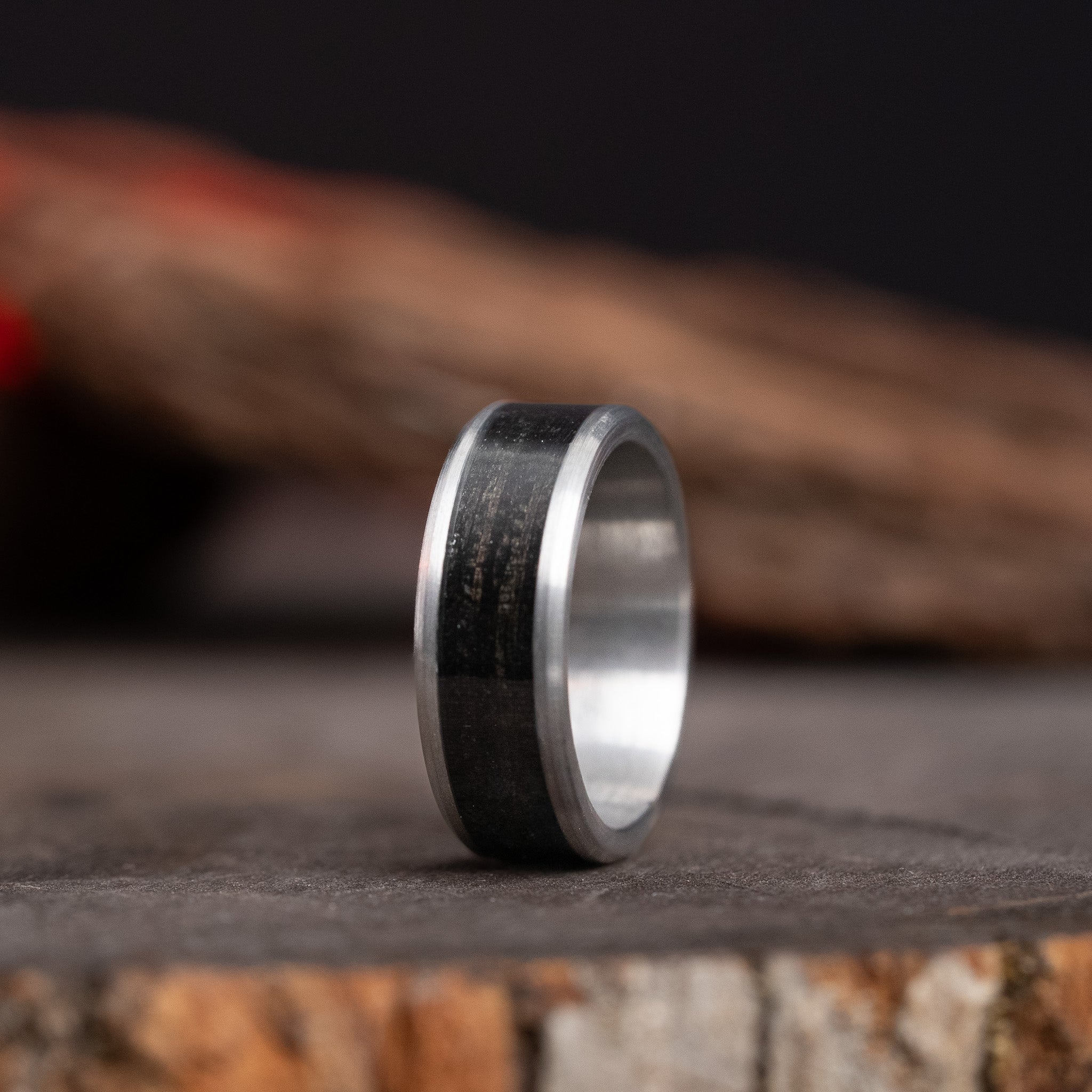 Black Wood Solid Tungsten Carbide Ring