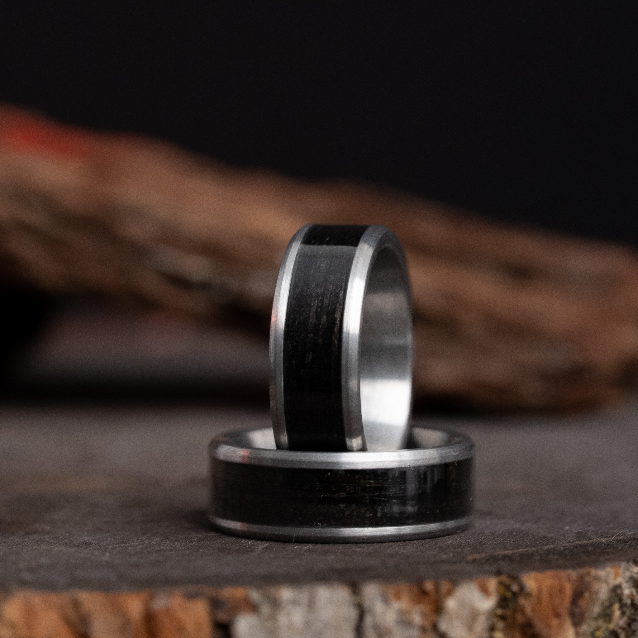 Black Wood Solid Tungsten Carbide Ring