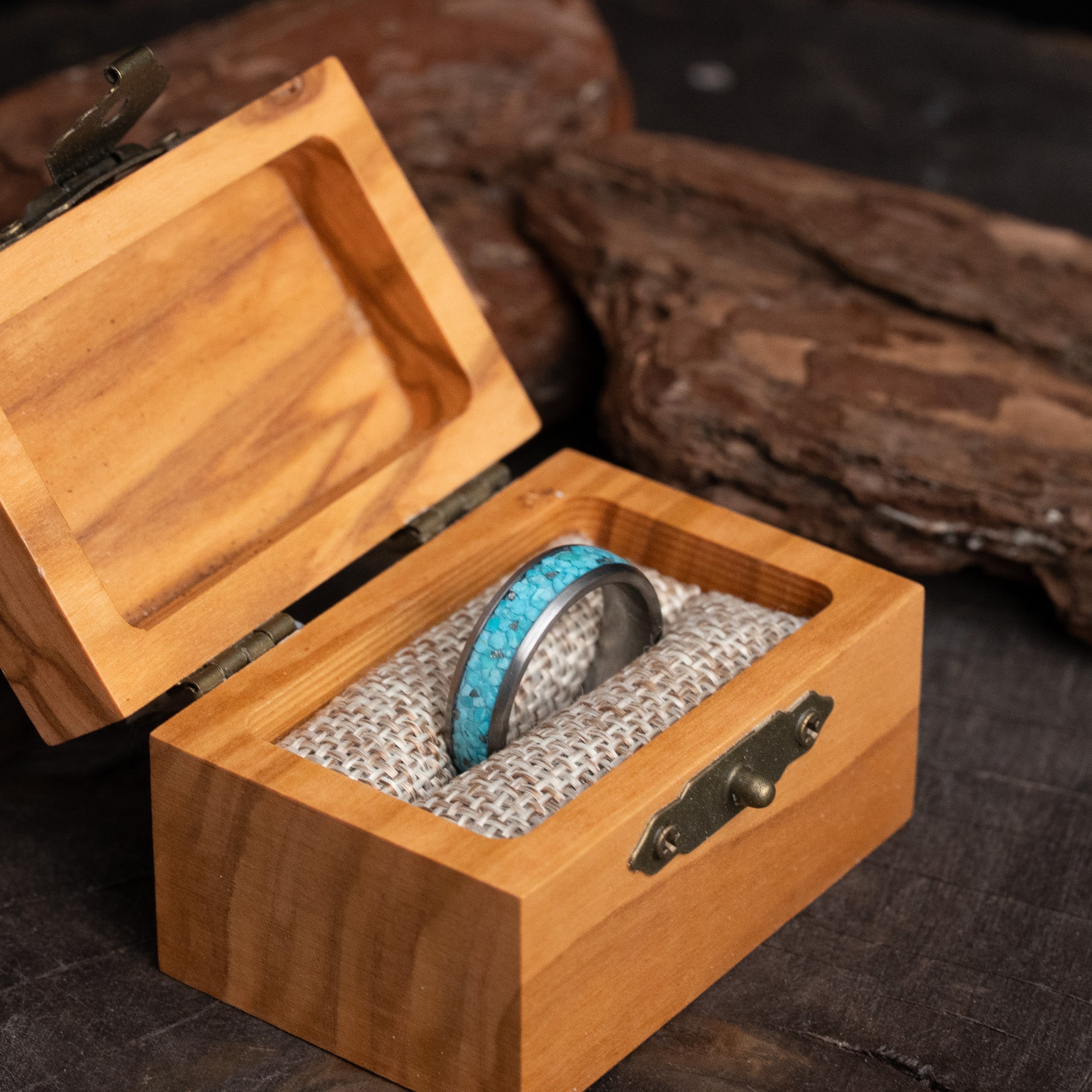 Meteorite x Turquoise Solid Tungsten Carbide Ring 6mm