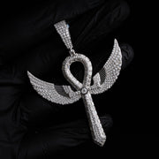 Moissanite Large 3" Ankh Cross w/ Angel Wings 925 Sterling Silver