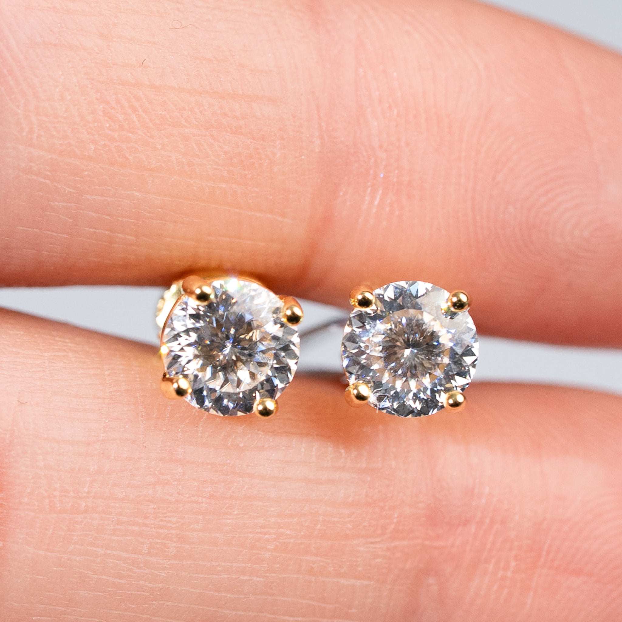 Moissanite Portuguese Cut Stud Earrings 925 Sterling Silver in 14K Gold