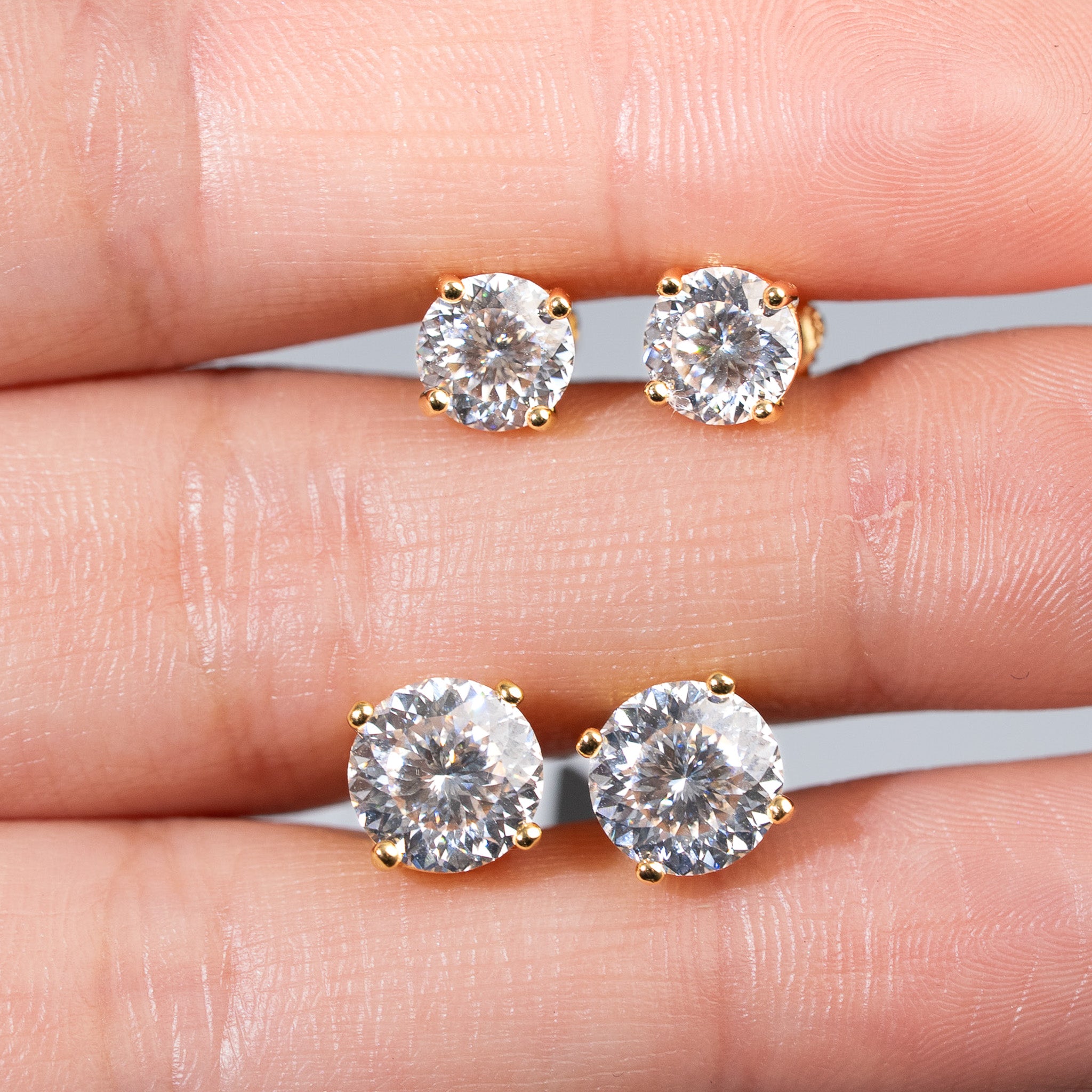 Moissanite Portuguese Cut Stud Earrings 925 Sterling Silver in 14K Gold