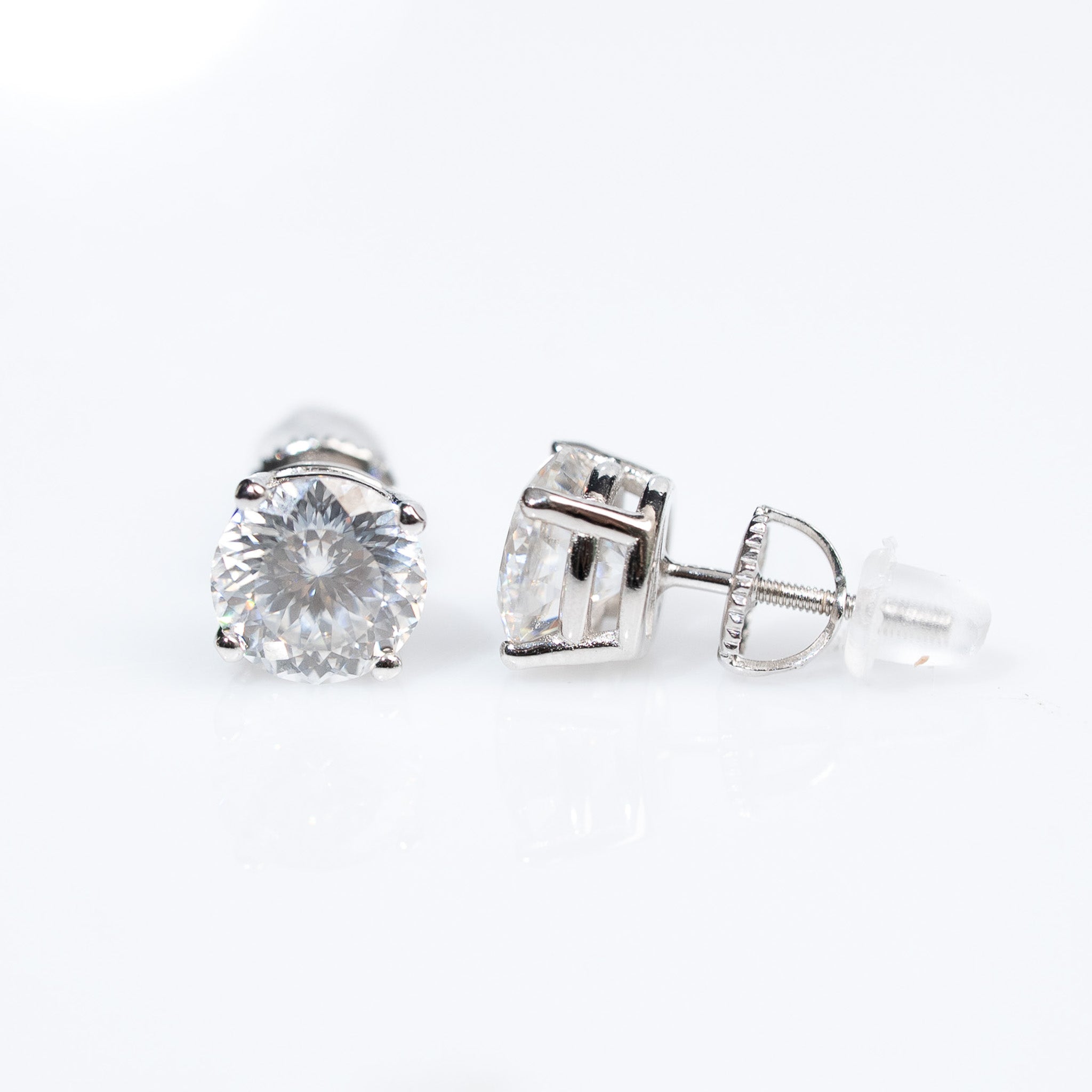 Portuguese Cut Moissanite Stud Earrings 925 Sterling Silver Screwback
