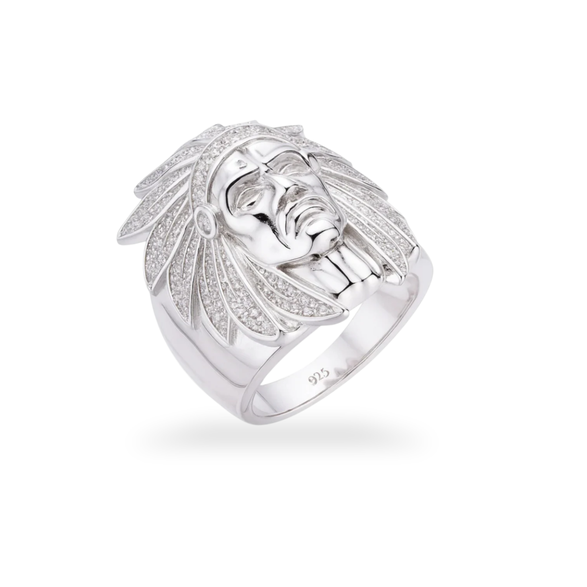 Moissanite Native American Indian Warrior Statement Ring 925 Sterling Silver