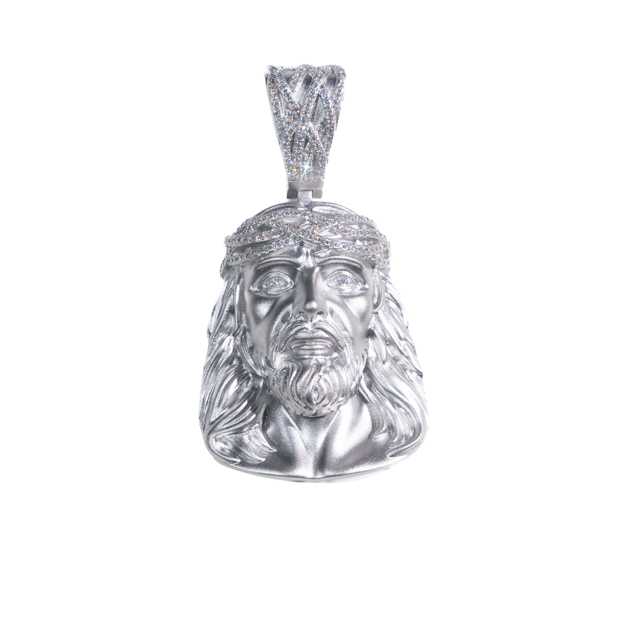 Moissanite Jesus Piece in 925 Sterling Silver Matte Finished