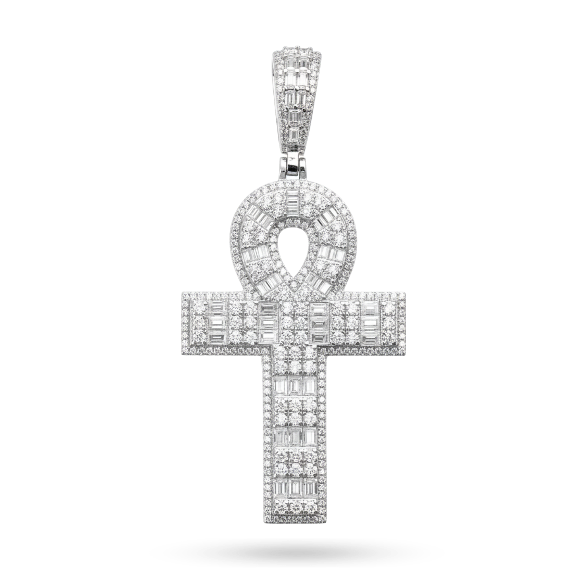 Moissanite Baguette Ankh Cross Pendant 925 Sterling Silver