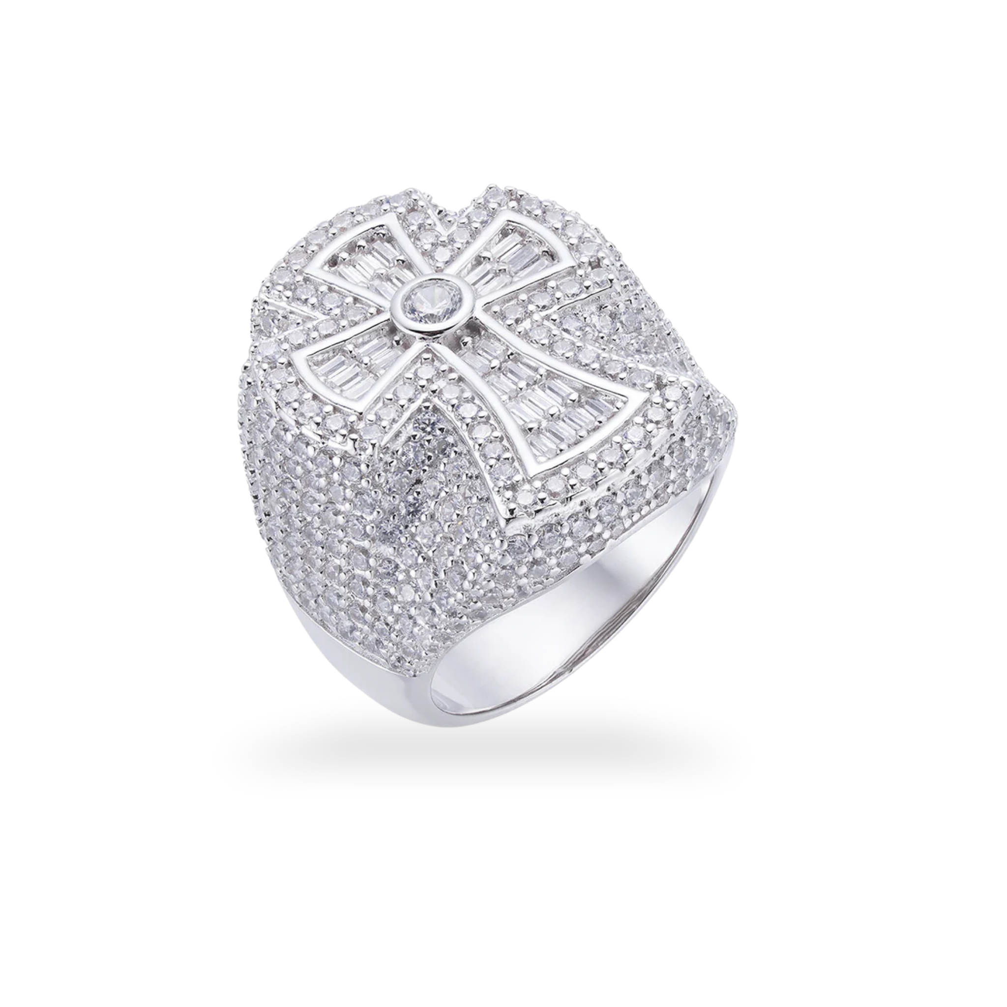 Moissanite Baguette Cross Ring in 925 Sterling Silver