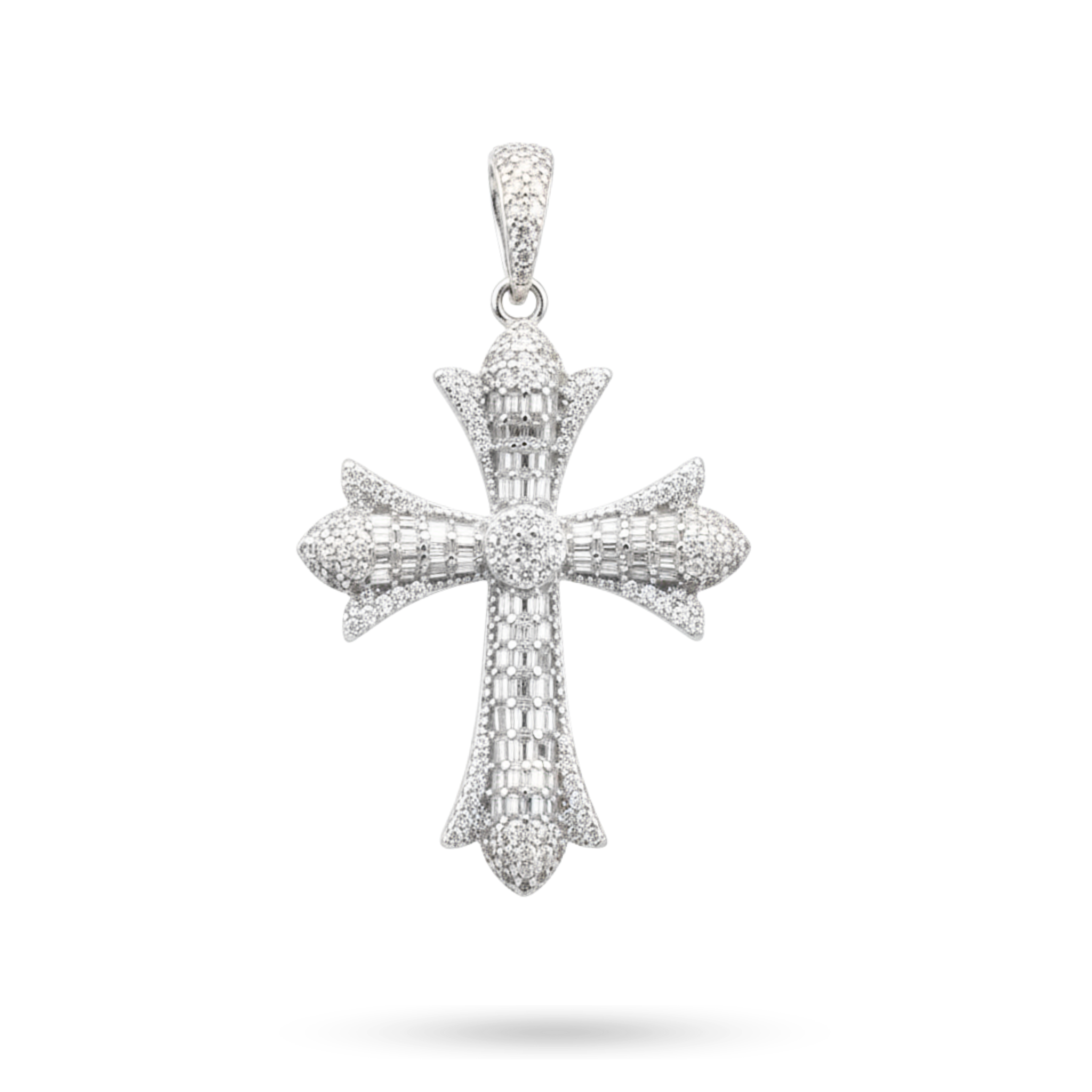 Moissanite Chrome Cross Pendant Baguette Solid 925 Sterling Silver