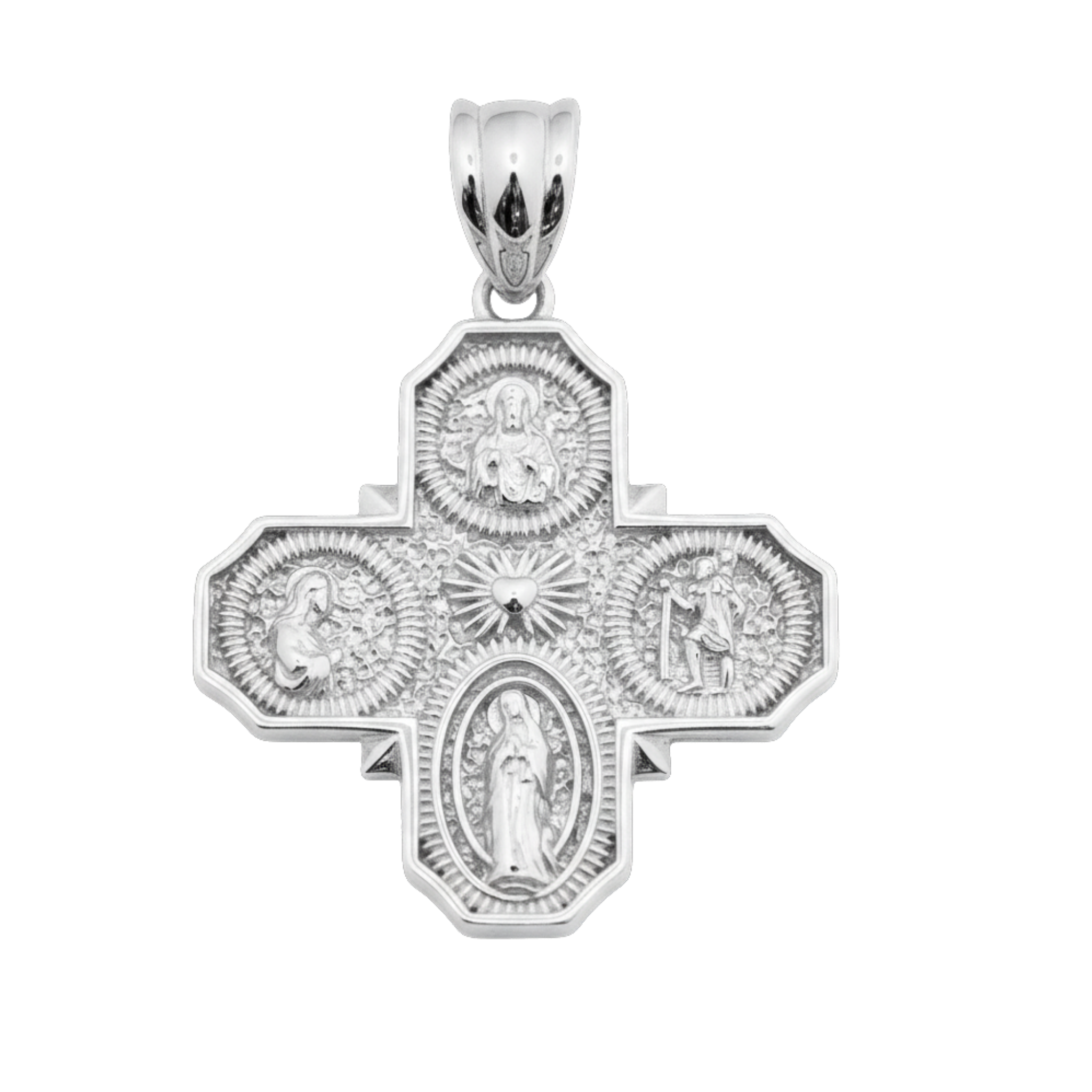 Four Way Cartholic Cross Pendant in 925 Sterling Silver
