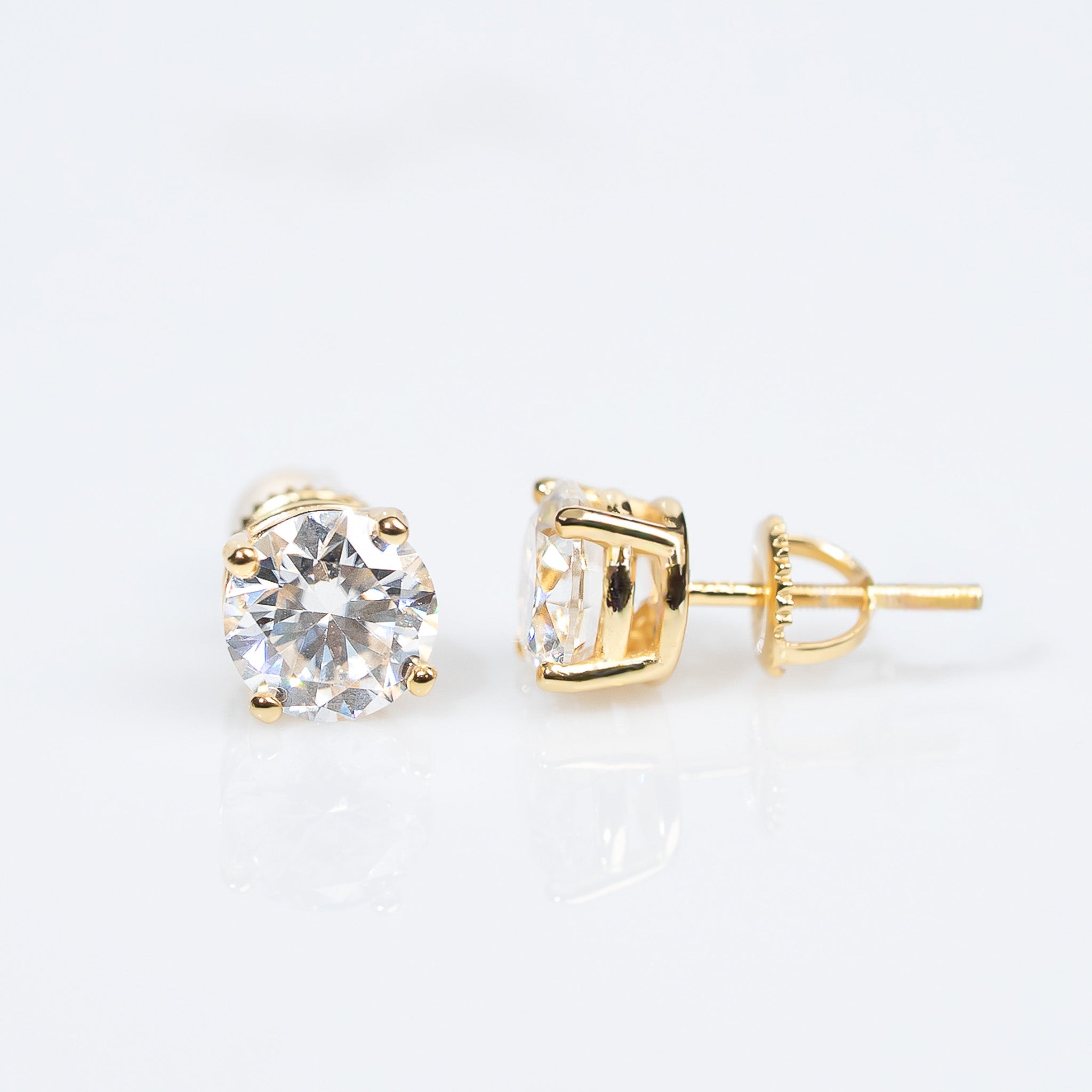 Moissanite Stud Earrings Solid 925 Sterling Silver in 14K Gold