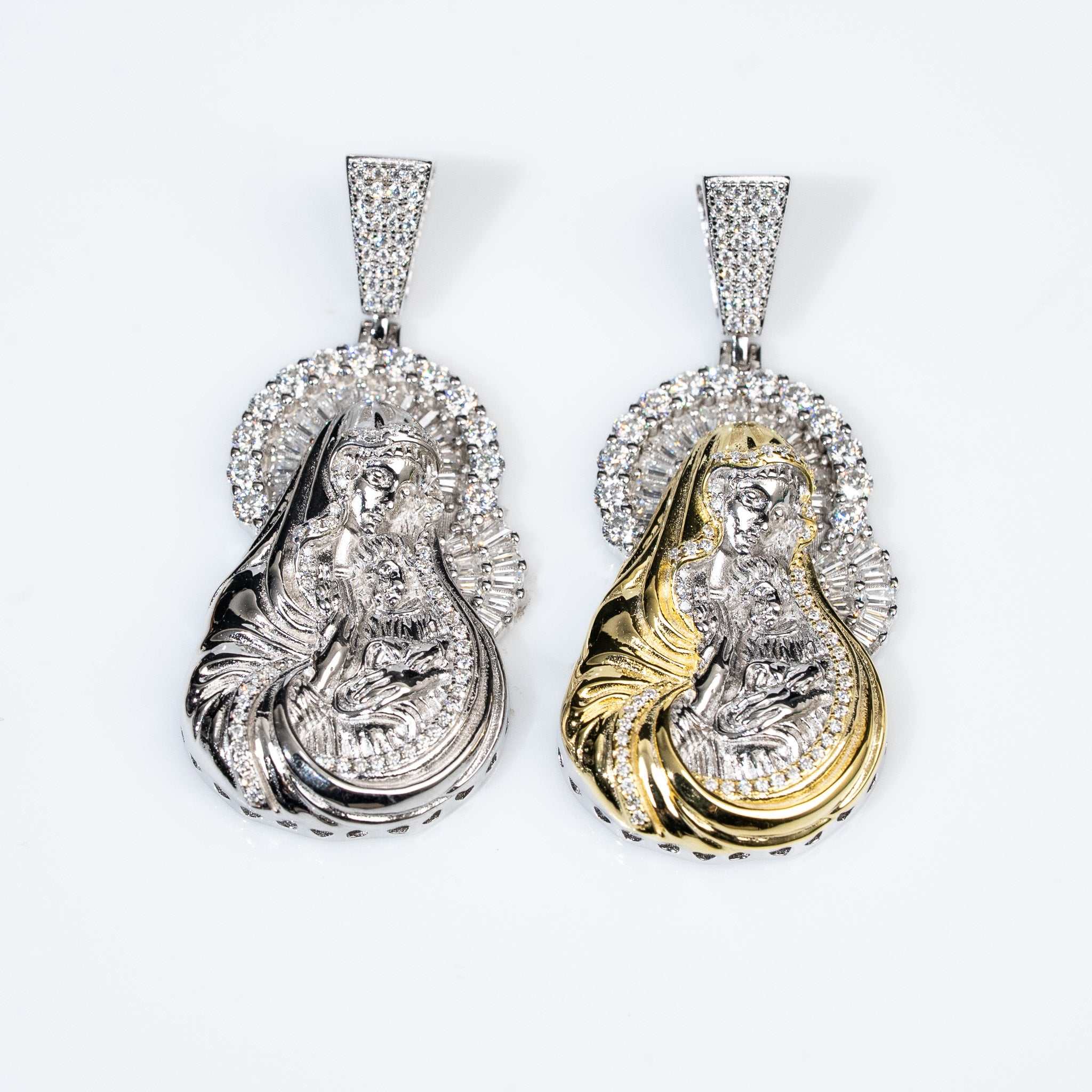 Moissanite Virgin Mary Pendant in 925 Sterling Silver
