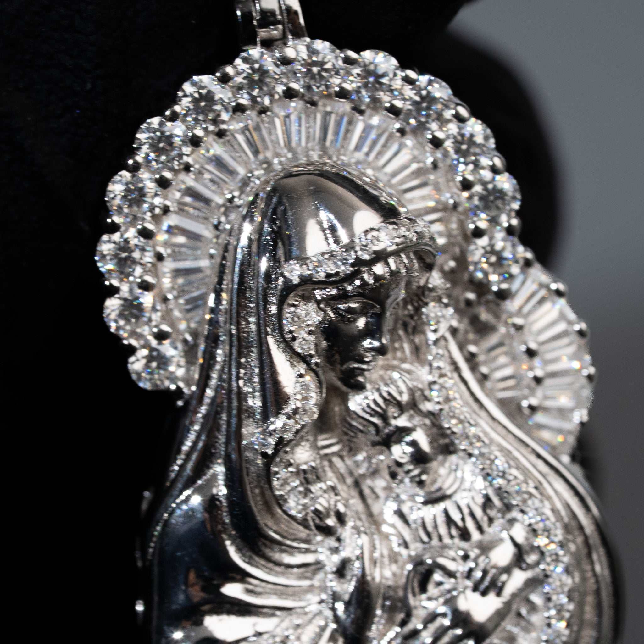Moissanite Virgin Mary Pendant in 925 Sterling Silver