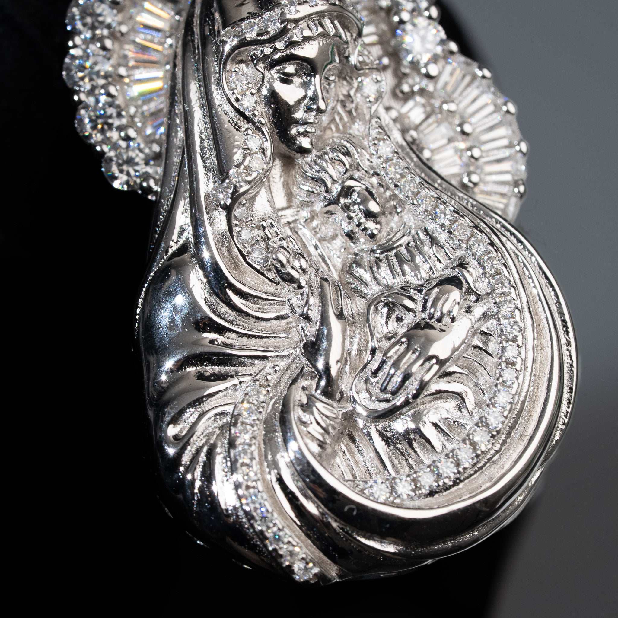 Moissanite Virgin Mary Pendant in 925 Sterling Silver