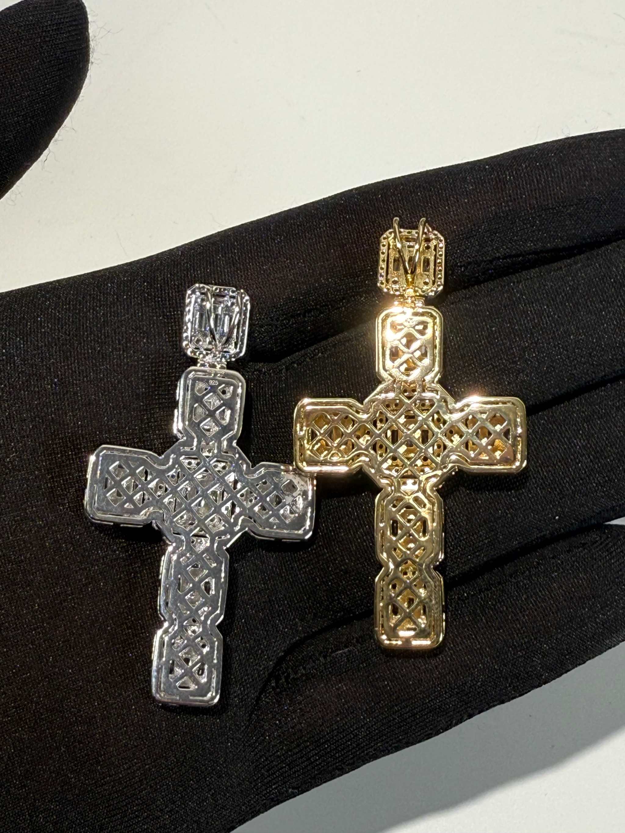 Men's 2" Large Baguette Cross Pendant CZ Solid Real 925 Sterling Silver