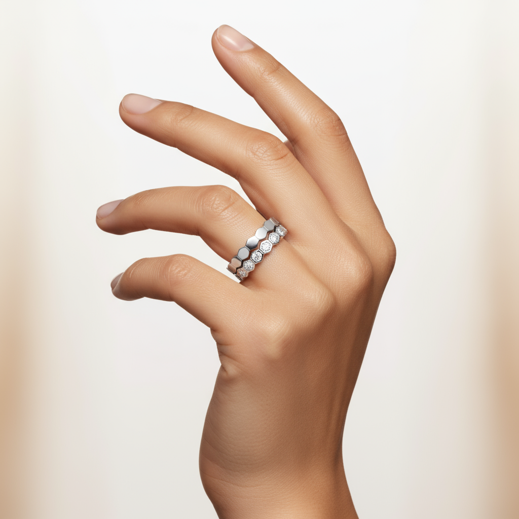 Moissanite Stackable Hexagon Shaped Rings Set of 2 Women's Bands