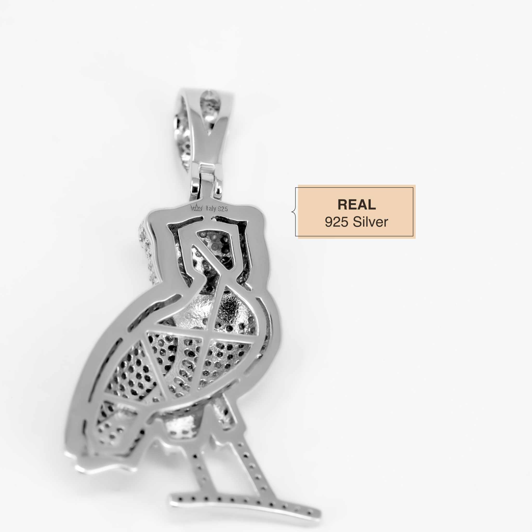 2ct Moissanite Owl Pendant in 925 Sterling Silver with Pavé Setting