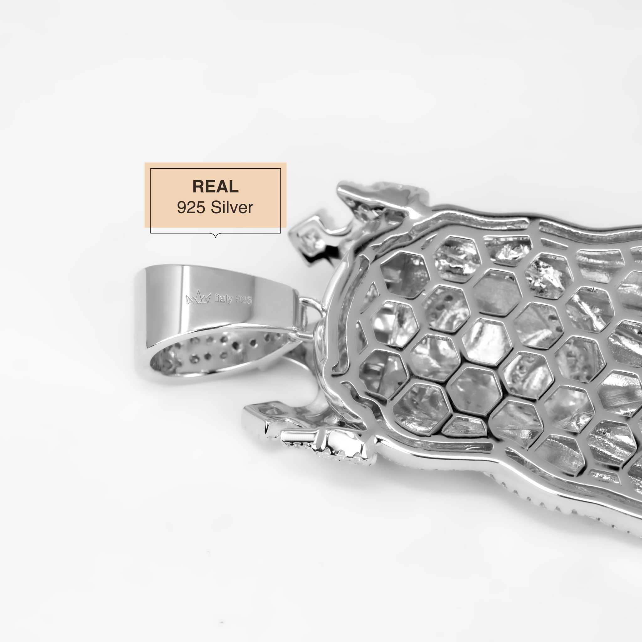 Back view of Moissanite Iced King Crown Jesus Head Piece Pendant in 925 sterling silver.