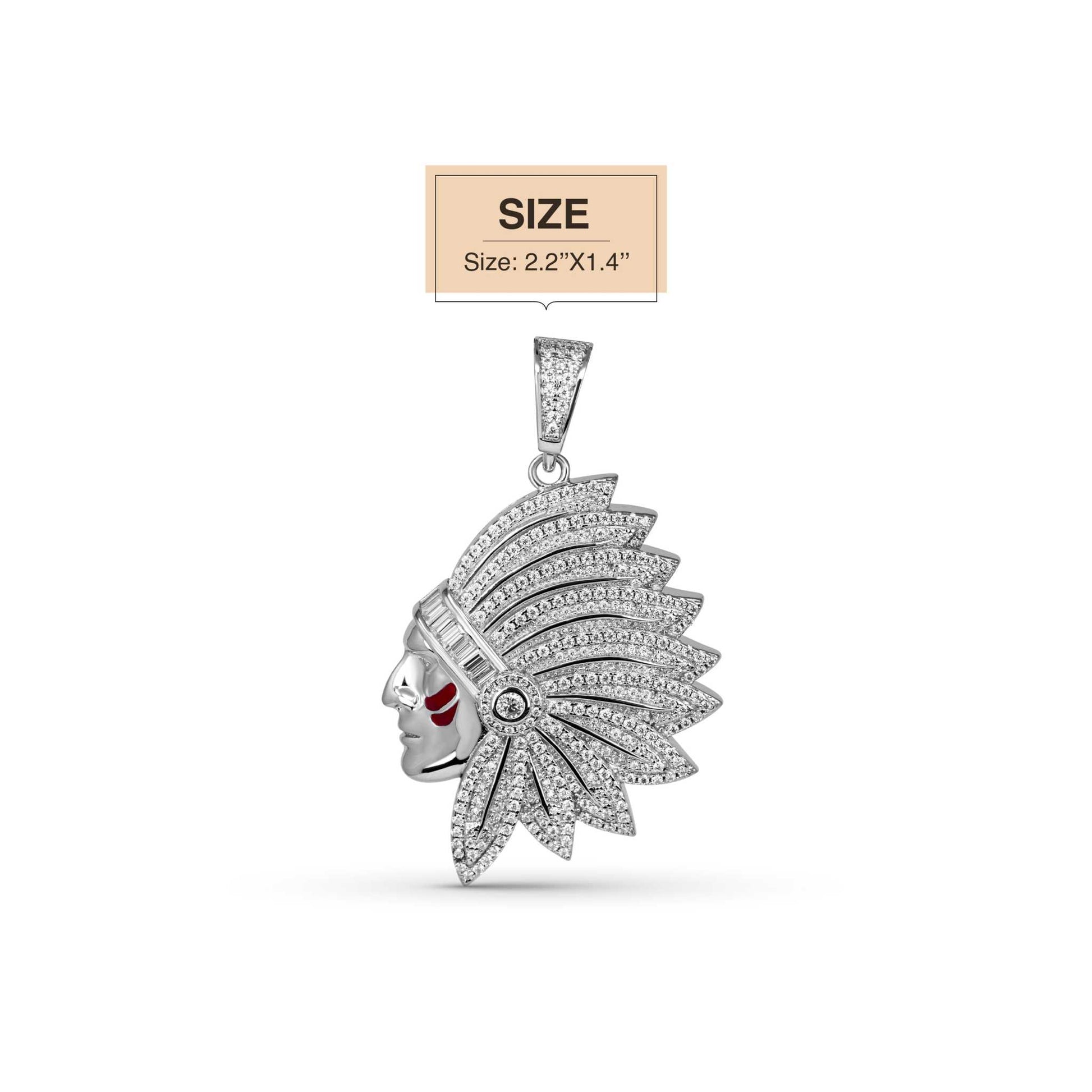 Native American Indian Moissanite Pendant in 925 Sterling Silver, 2.59ct, 2.2 x 1.4 inches.