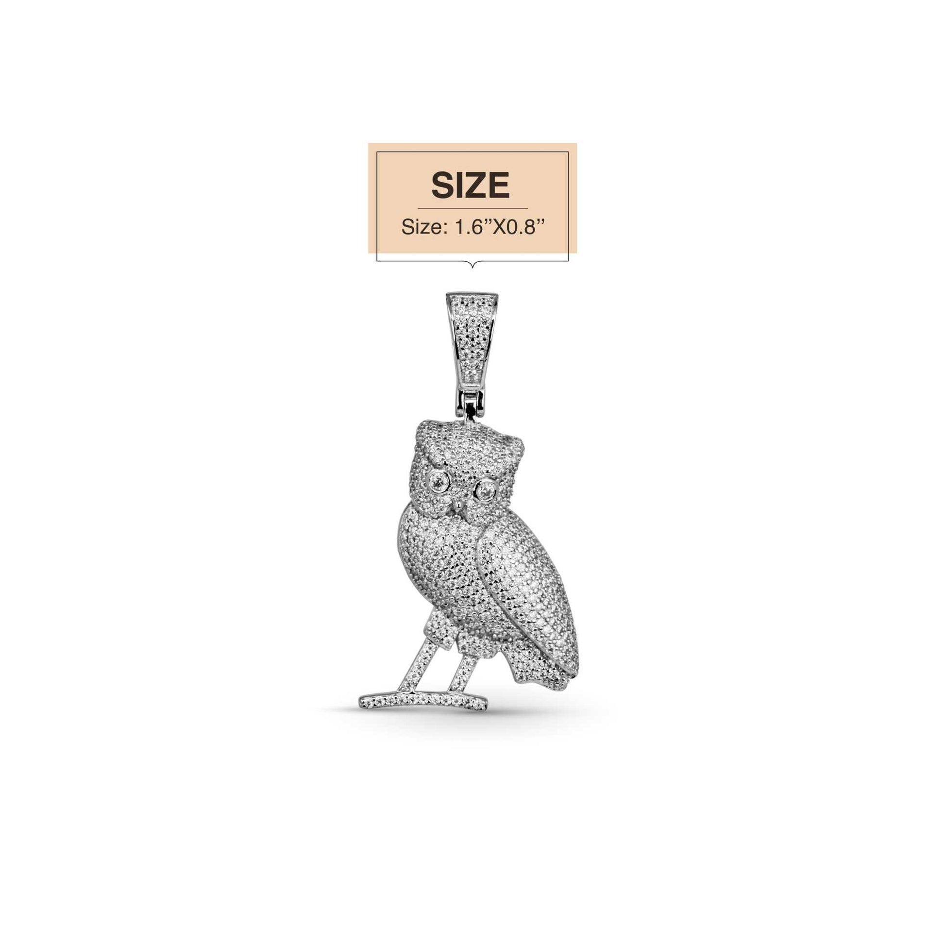 2ct Moissanite Owl Pendant in 925 Sterling Silver with Pavé Setting