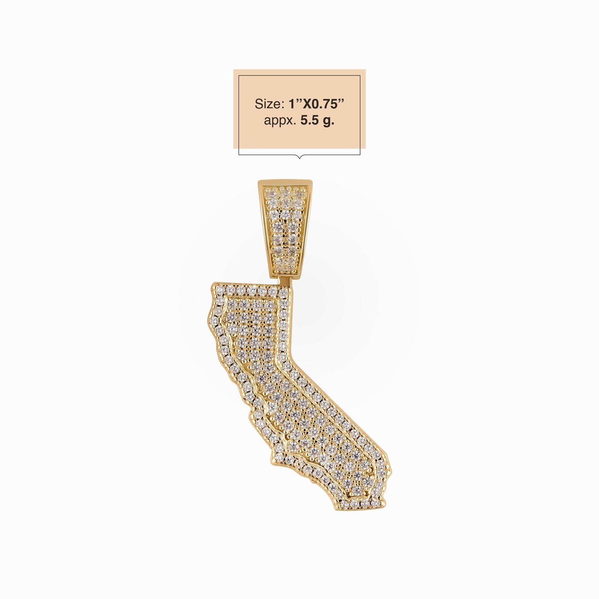 California State Pendant in 925 Sterling Silver with Gold Plating and CZ Stones.