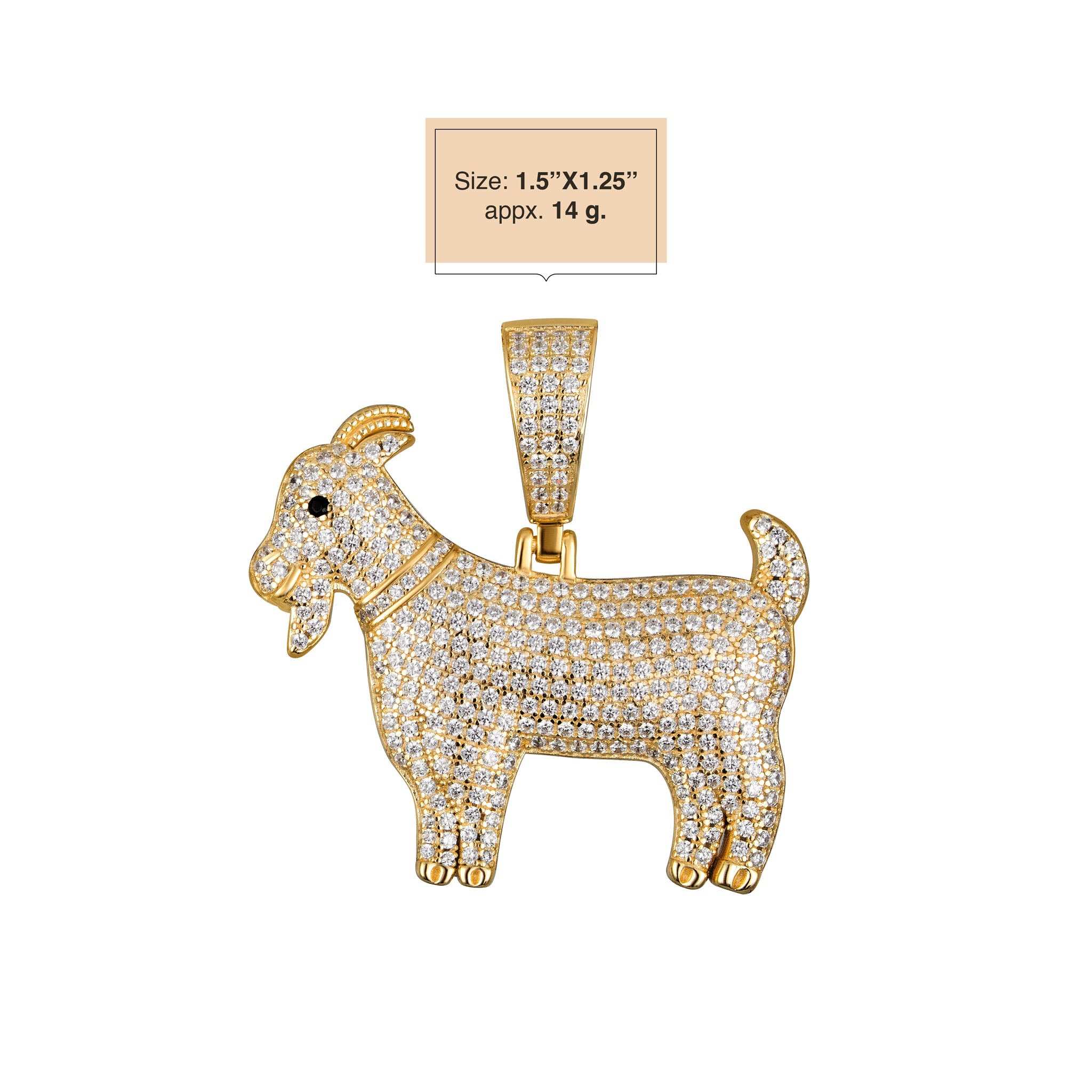 Gold-plated GOAT pendant in sterling silver with rhinestone detailing.