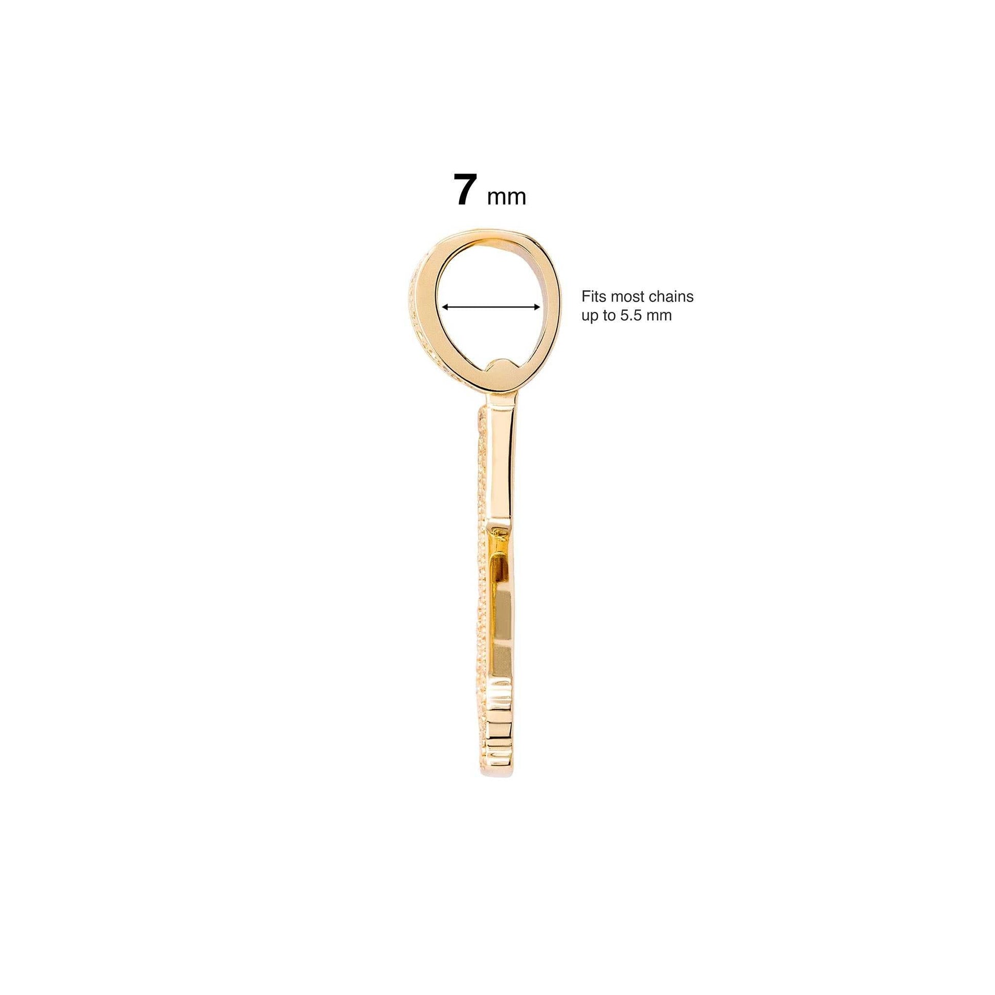 California State Pendant in 14k gold plating, side view, fits chains up to 5.5 mm.