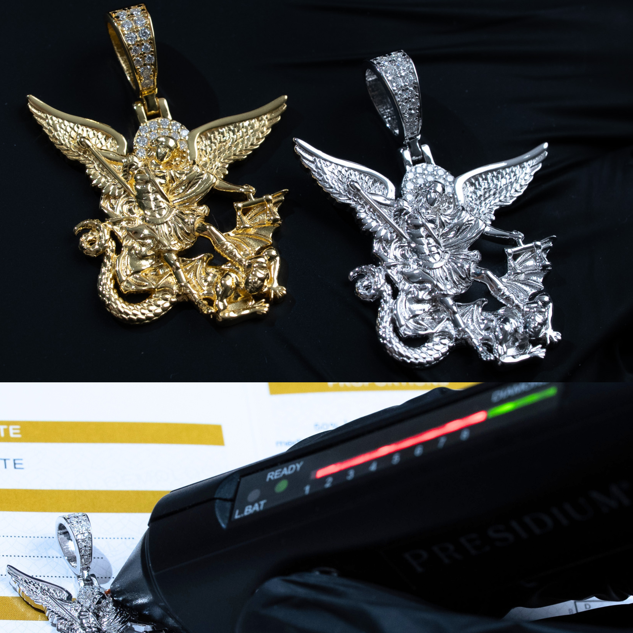 Moissanite Saint Michael The Archangel Pendant 925 Sterling Silver/14K Gold Plated