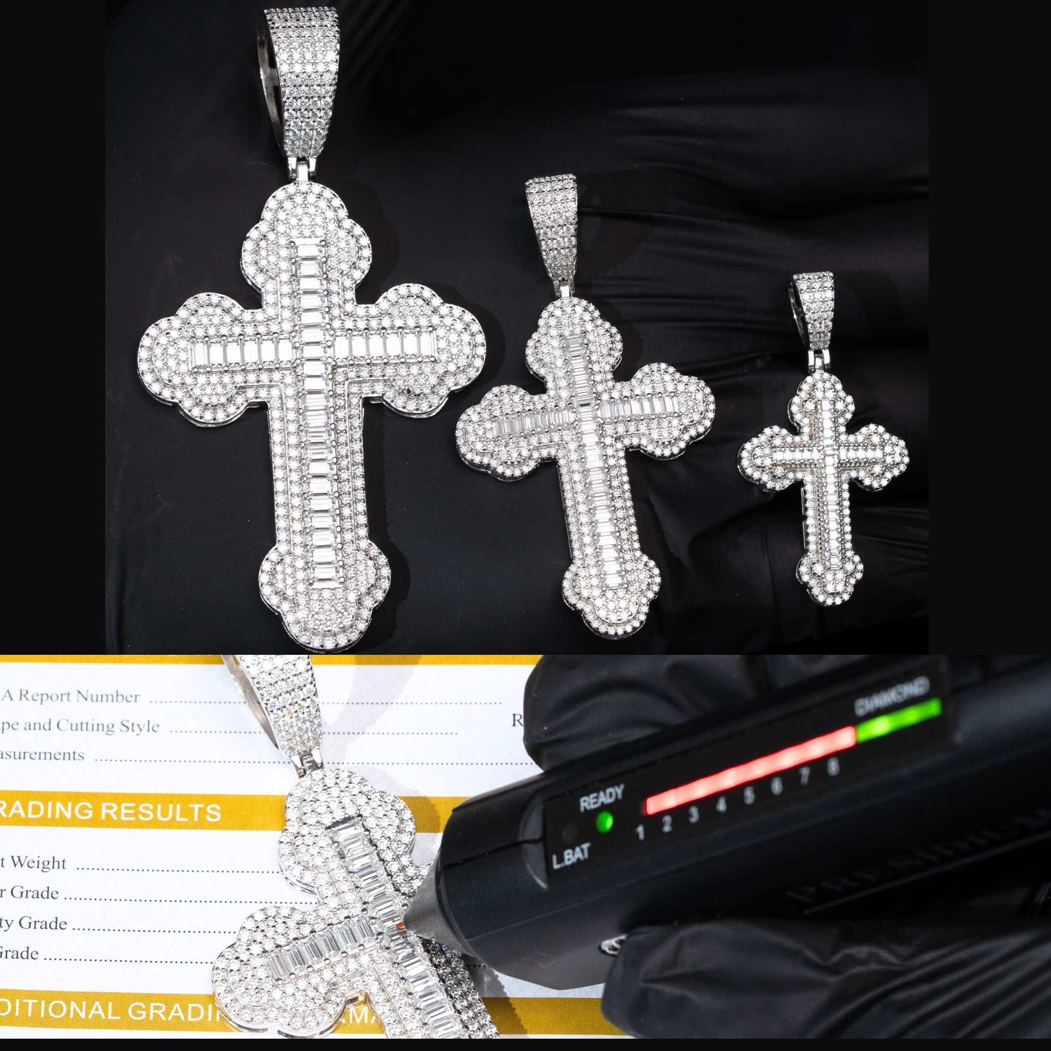 Moissanite Orthodox Cross Pendant - 925 Sterling Silver Baguette Iced Necklace