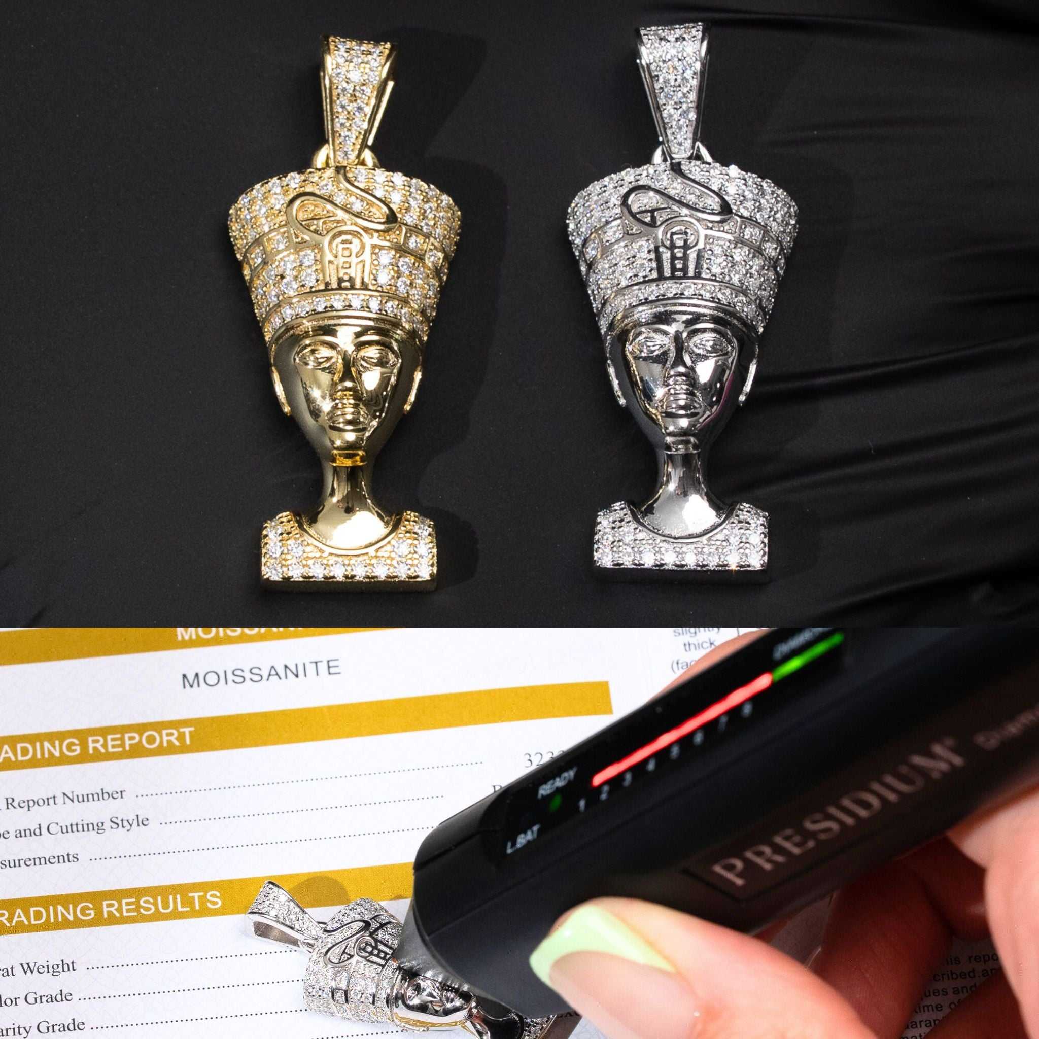Nefertiti Pendant Moissanite 925 Sterling Silver Eqyptian Queen