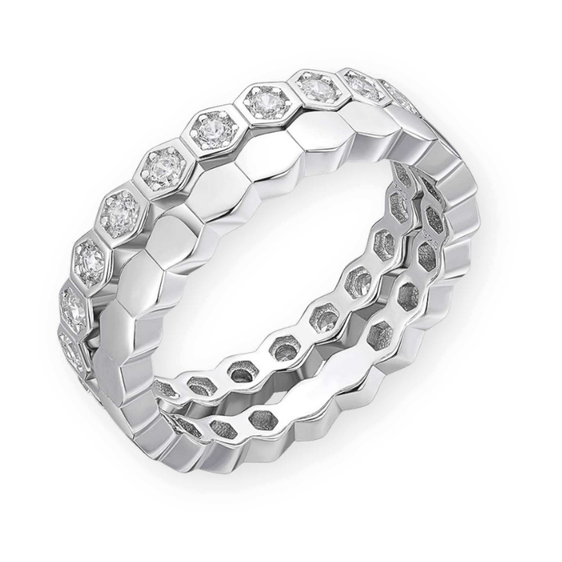 Moissanite stackable hexagon shaped sterling silver rings set of 2 with 0.6ct stones