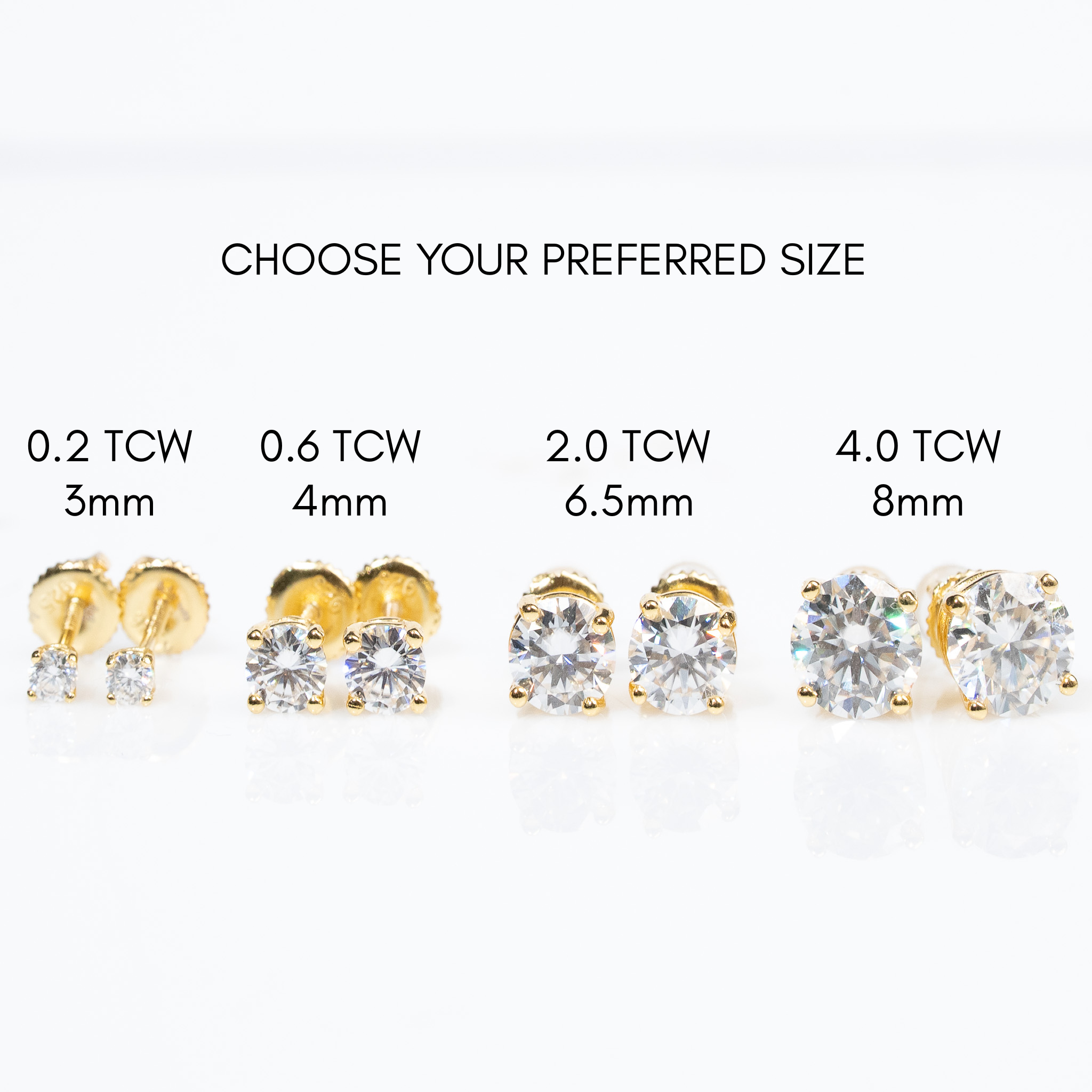 Moissanite Stud Earrings Solid 925 Sterling Silver in 14K Gold