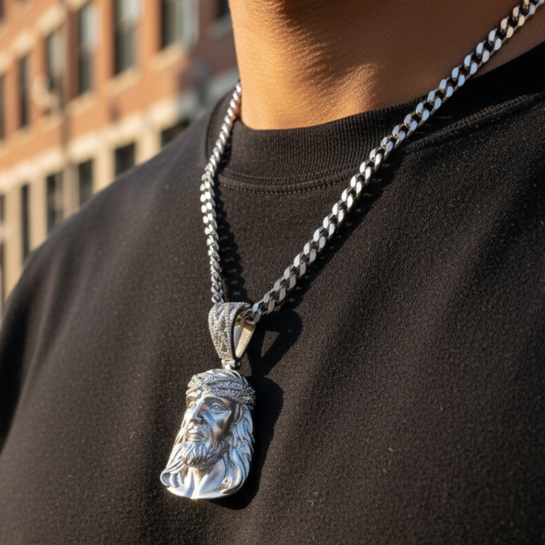 Moissanite Jesus Piece in 925 Sterling Silver Matte Finished
