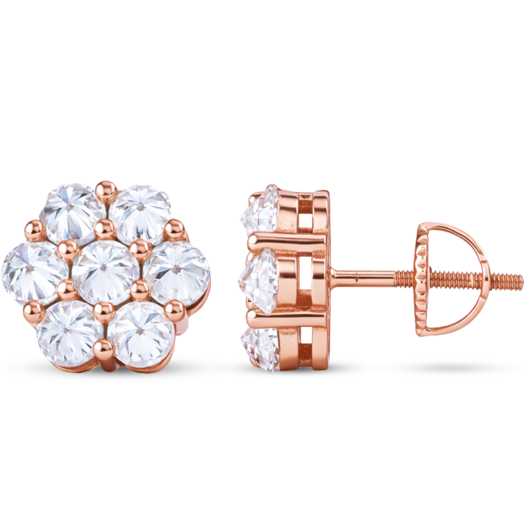 Moissanite Reverse Setting Honeycomb Cluster Stud Earrings in 925 Sterling Silver