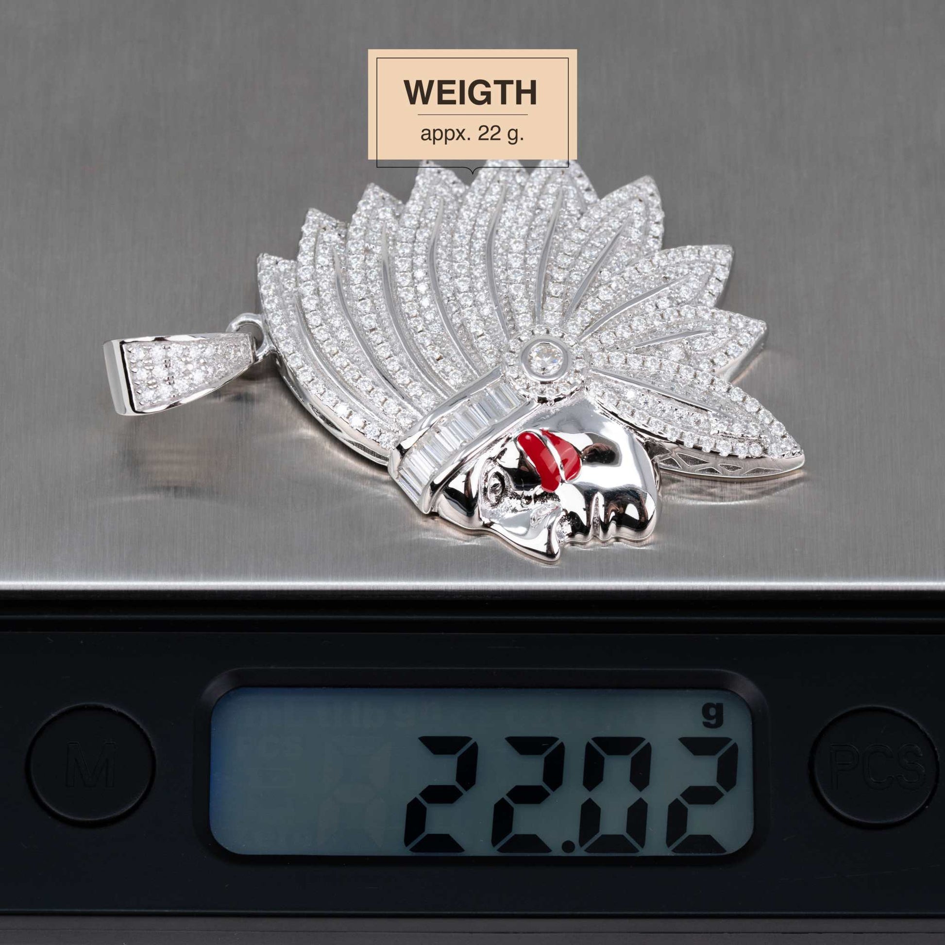 Native American Indian Moissanite Pendant in 925 Sterling Silver, weighing 22 grams with 2.59ct moissanite stones.
