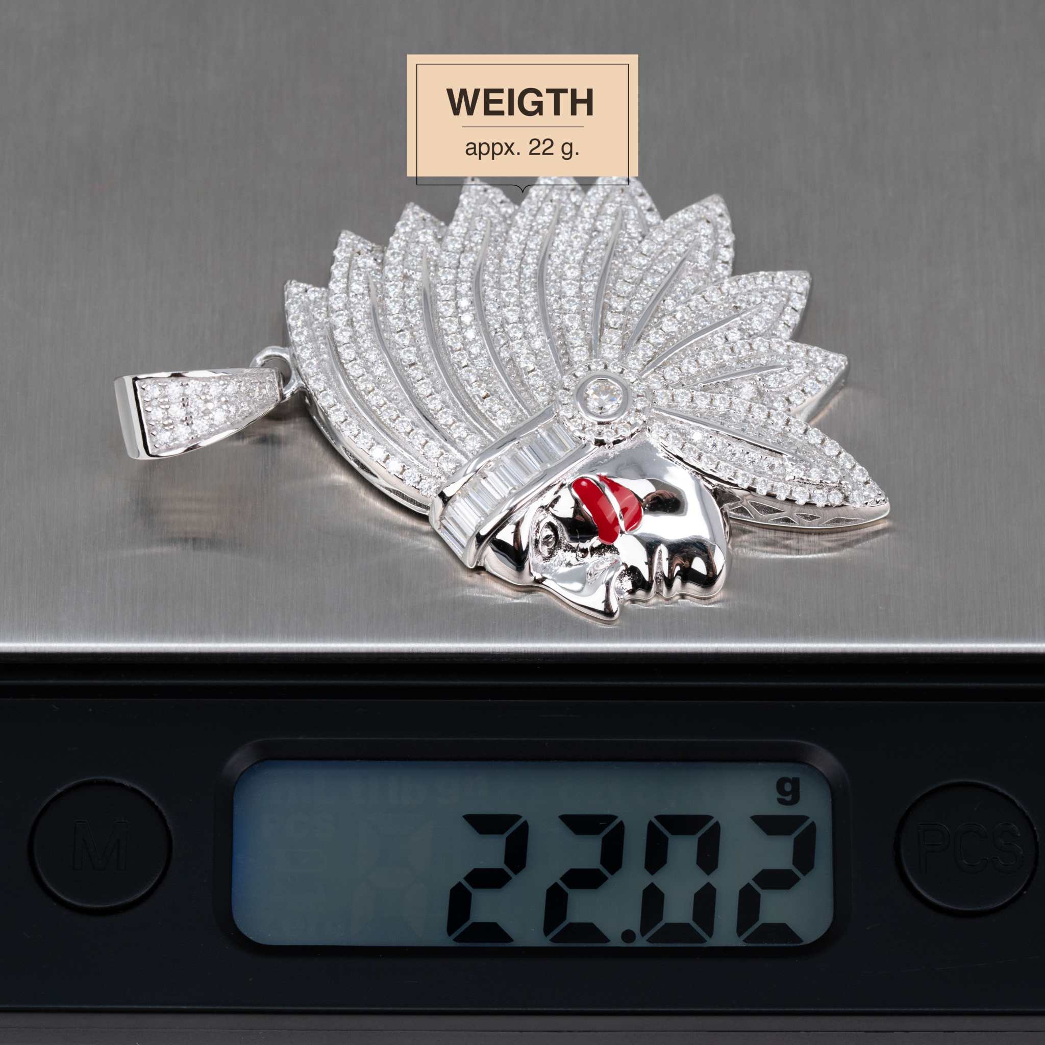 Native American Indian Moissanite Pendant in 925 Sterling Silver, weighing 22 grams with 2.59ct moissanite stones.