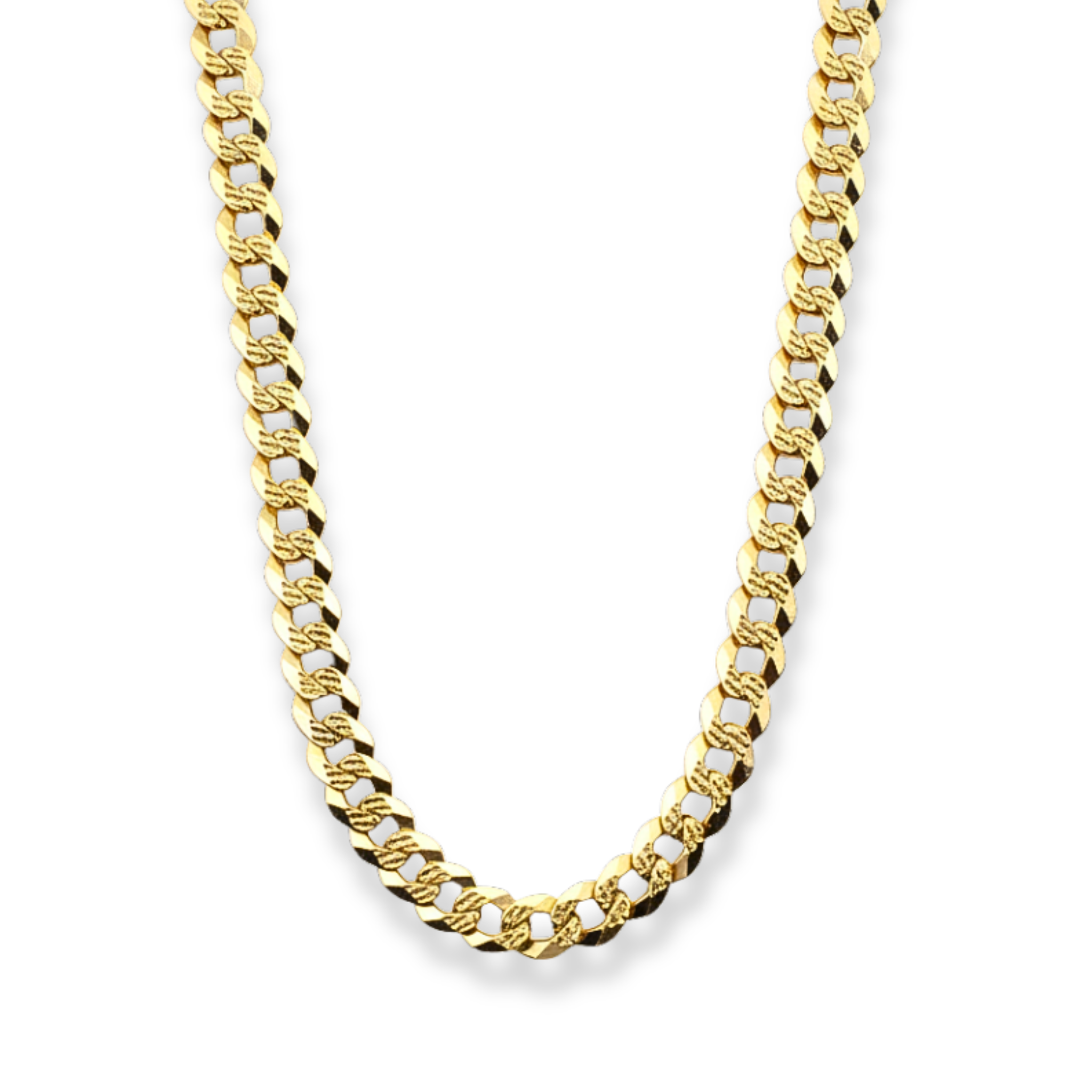 14K Gold Flat Miami Cuban Curb Link Chain Diamond Cut in 925 Sterling Silver