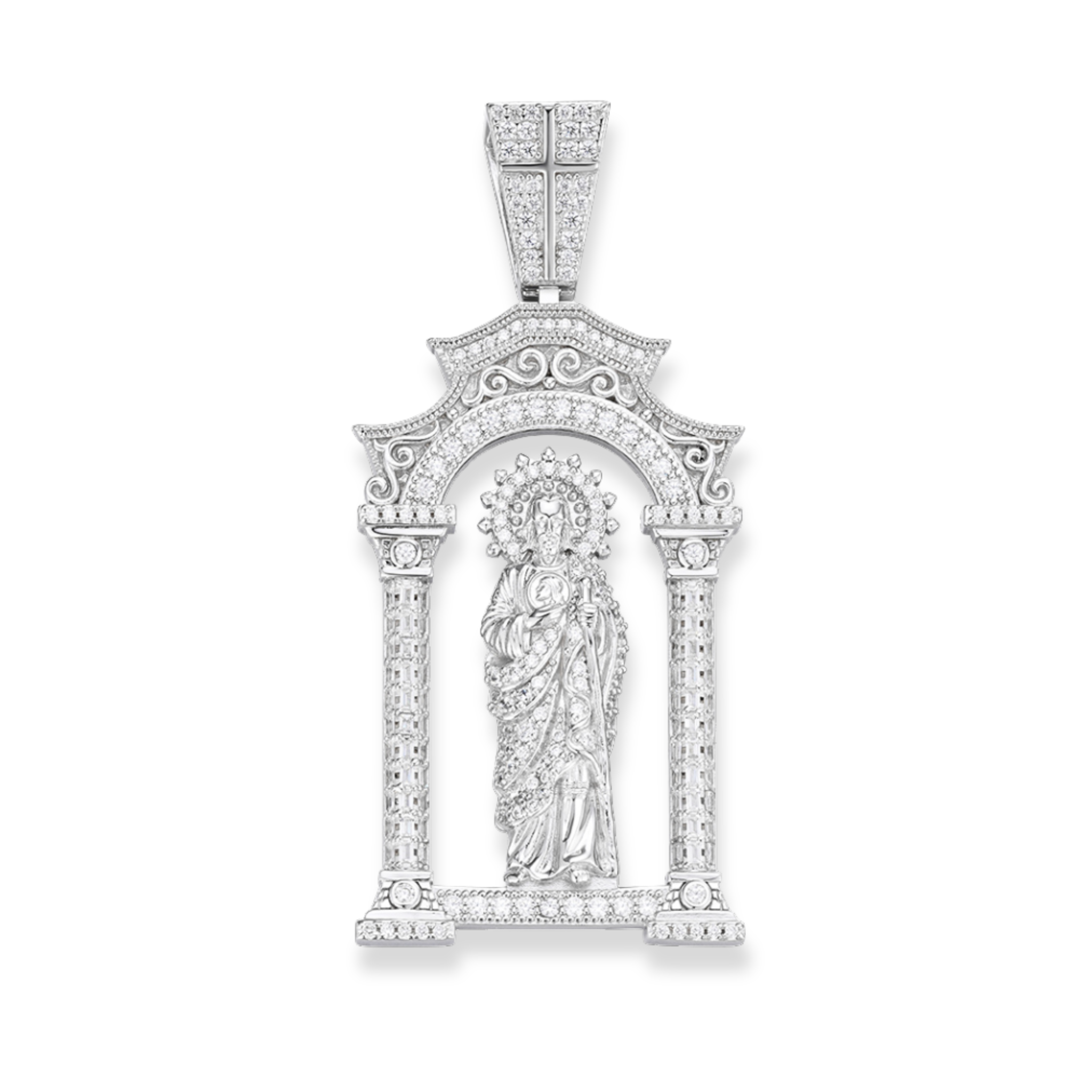 San Judas Tadeo Moissanite Pendant 925 Sterling Silver