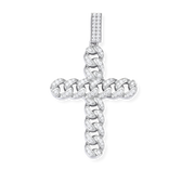 925 Sterling Silver / 14K Gold Plated Cuban Link Cross Pendant Necklace