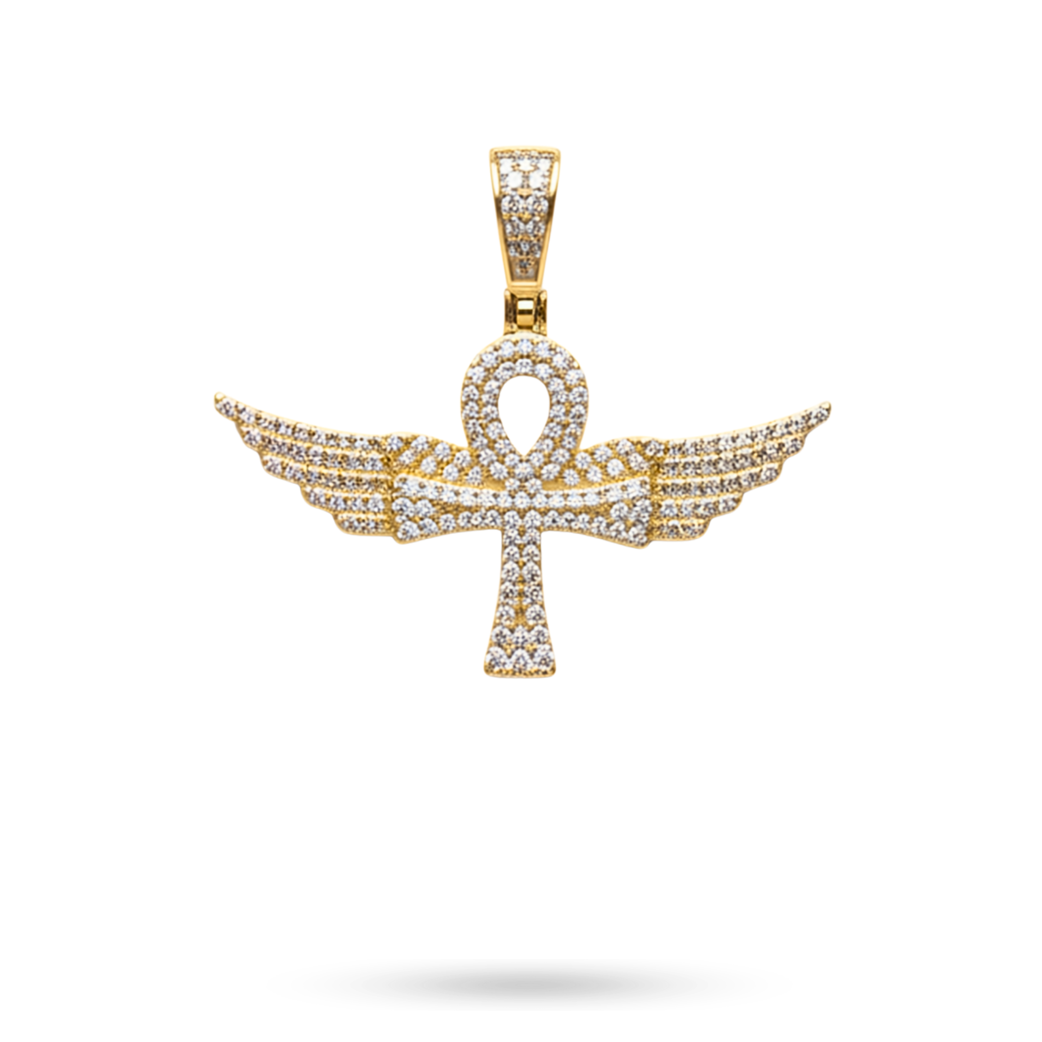 Angel Wings Ankh Cross Moissanite 925 Sterling Silver Pendant