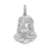Moissanite Jesus Head Piece Pendant - Solid 925 Sterling Silver Matte Sandblasted Finish